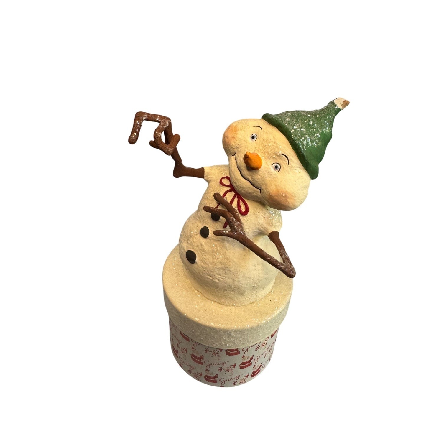 Bethany Lowe Snowman Candy Container Glittered Paper Mache Christmas Figure 8.5 Inches