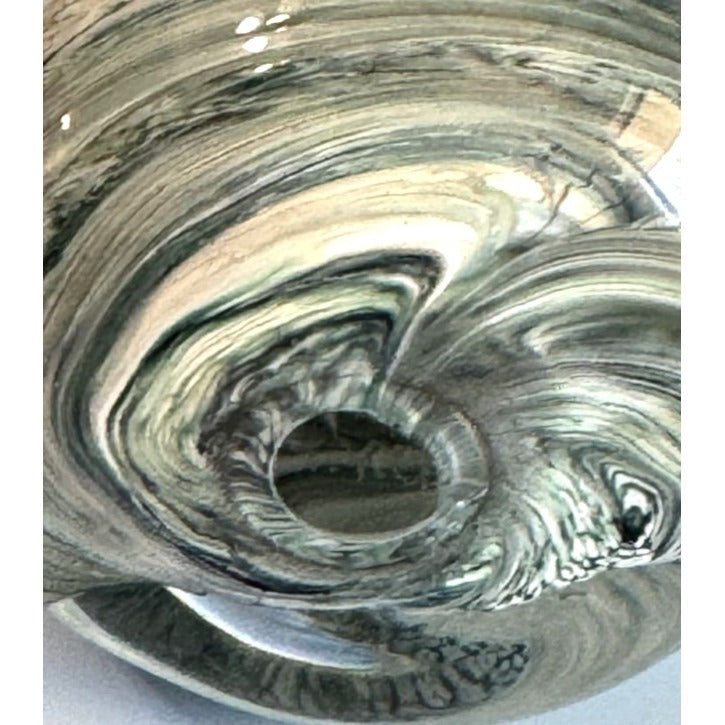 Teign Valley Glass Snail Paperweight Clear Black White Swirl Art Glass Signed