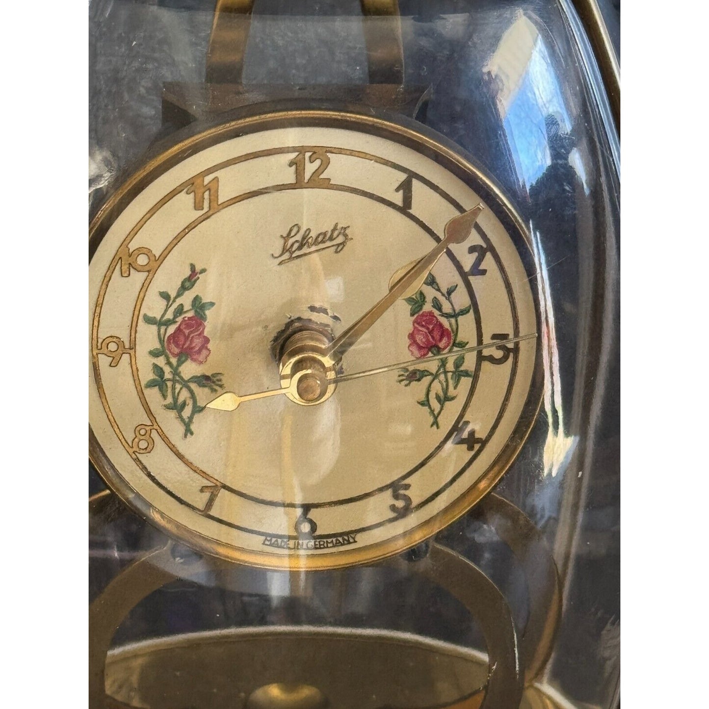 Vintage 1954 Schatz & Sohn 400 Day Anniversary Clock With Floral Dial & Dome Glass Runs