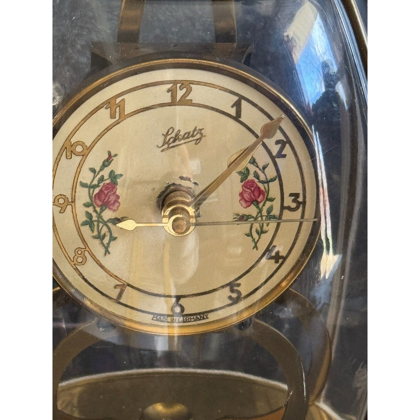 Vintage 1954 Schatz & Sohn 400 Day Anniversary Clock With Floral Dial & Dome Glass Runs