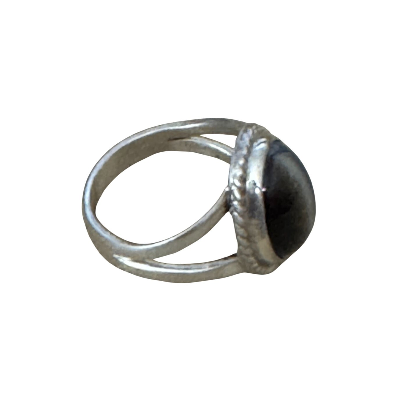 Black Band Onyx Sterling Silver Ring Size 6.5 W/Split Shank Design Rope Border