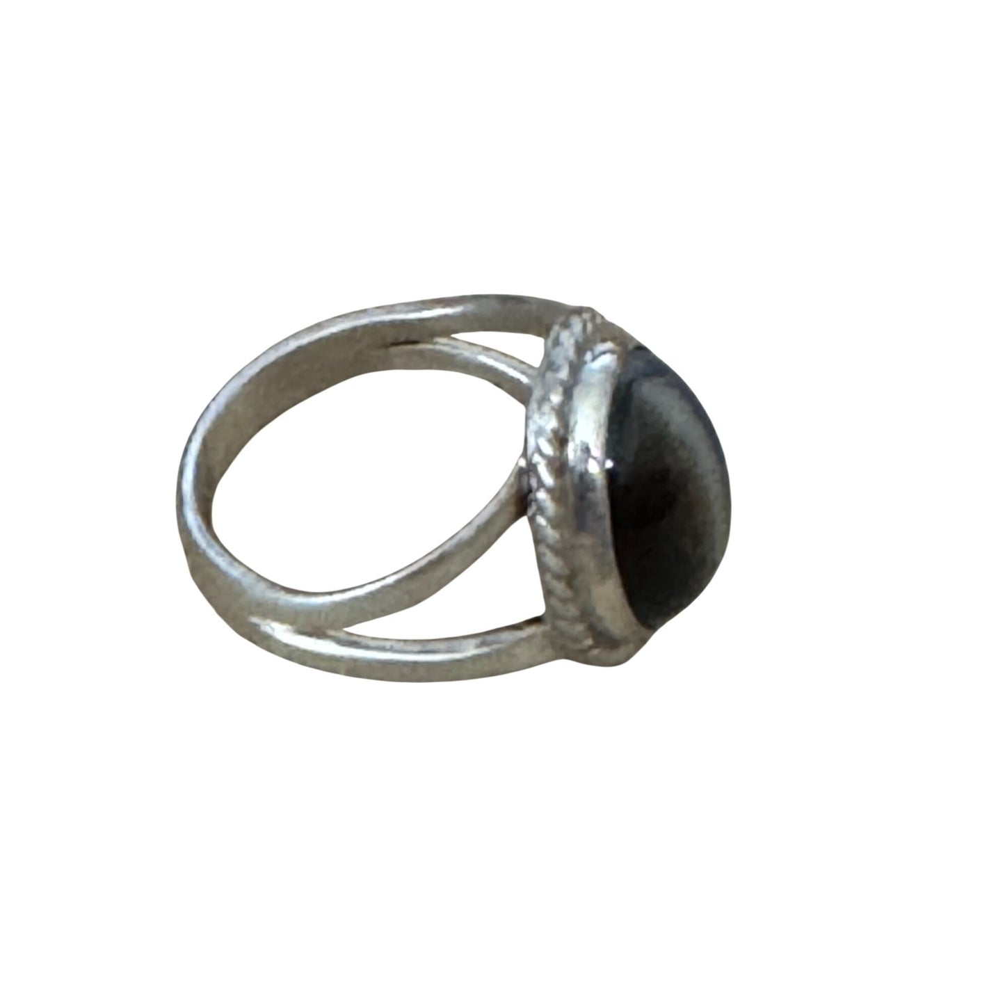 Black Band Onyx Sterling Silver Ring Size 6.5 W/Split Shank Design Rope Border