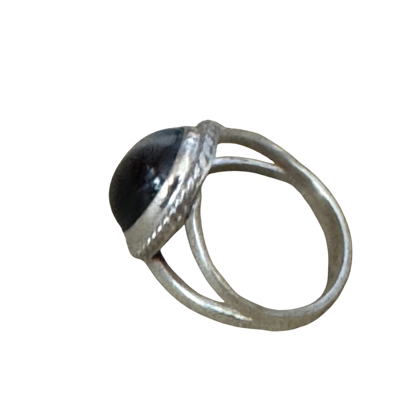 Black Band Onyx Sterling Silver Ring Size 6.5 W/Split Shank Design Rope Border