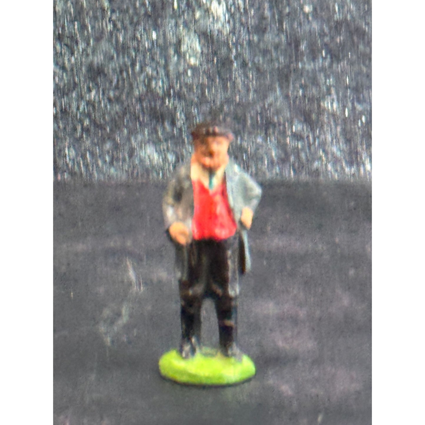Vintage Hand-Painted Metal Miniature Man Figurine With Cap & Red Vest Germany