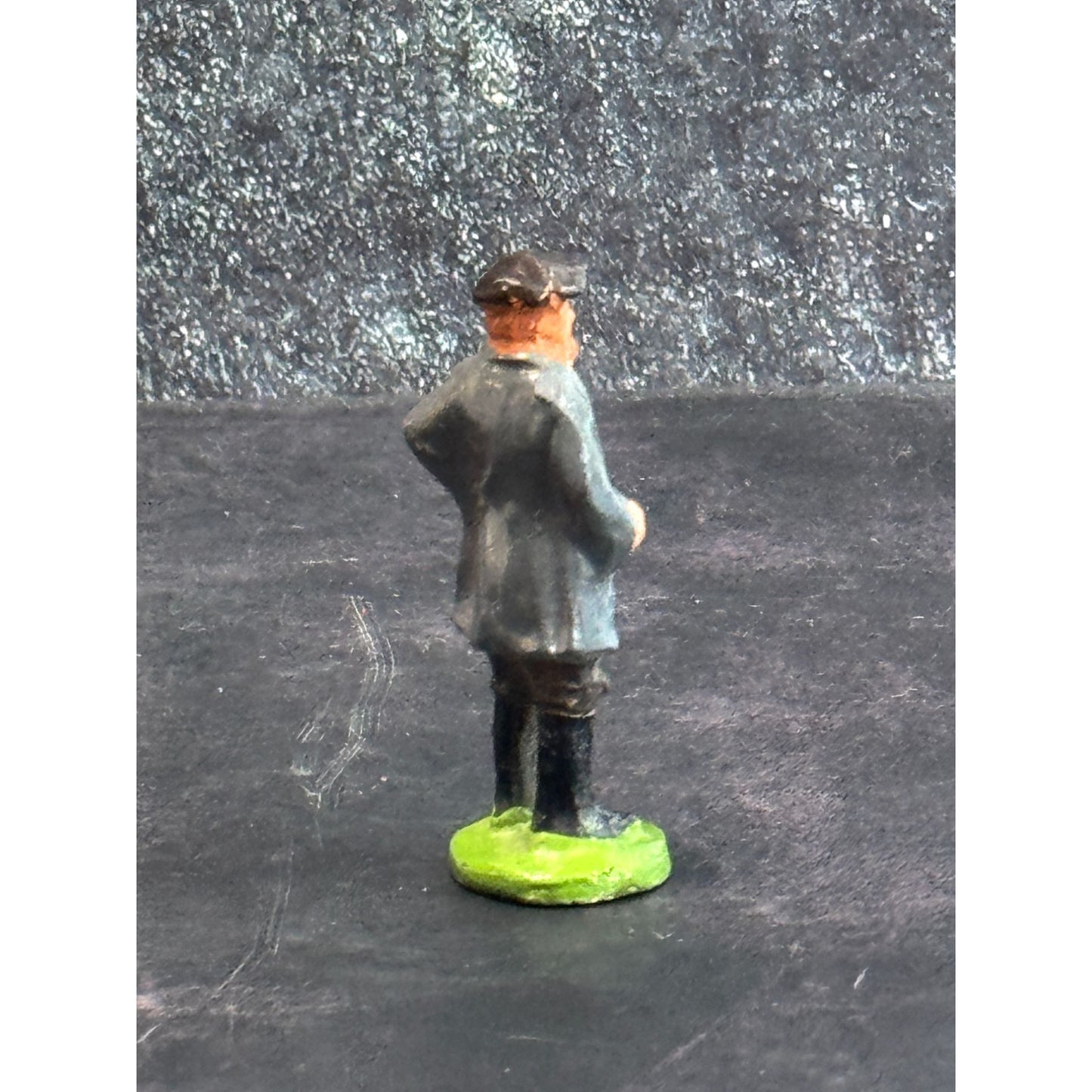Vintage Hand-Painted Metal Miniature Man Figurine With Cap & Red Vest Germany