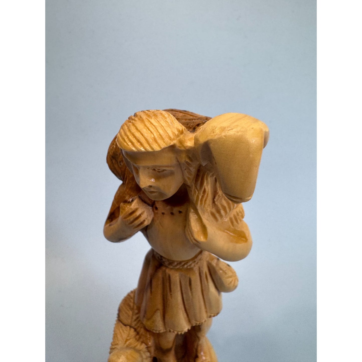 Vintage Hand Carved Olive Wood "The Good Shepherd" Figurine 7"