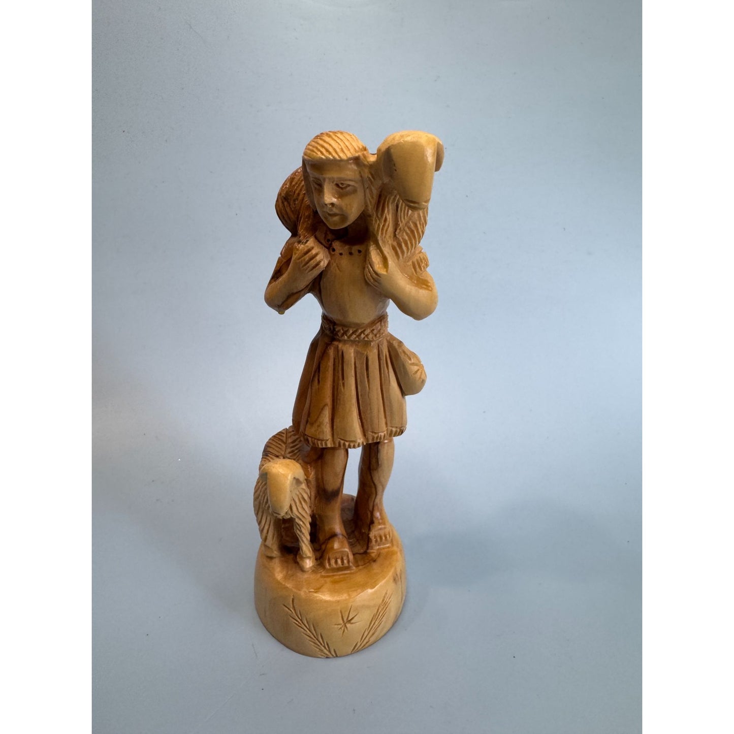 Vintage Hand Carved Olive Wood "The Good Shepherd" Figurine 7"
