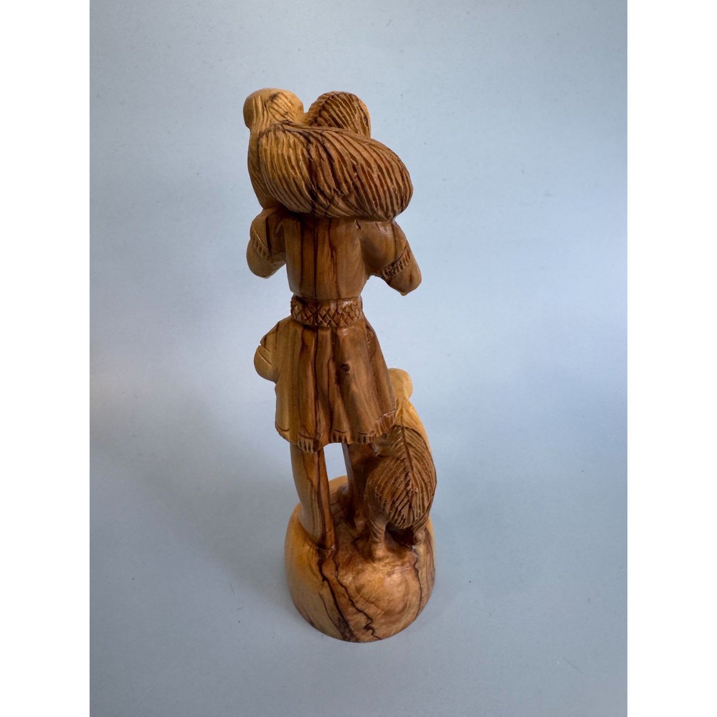 Vintage Hand Carved Olive Wood "The Good Shepherd" Figurine 7"