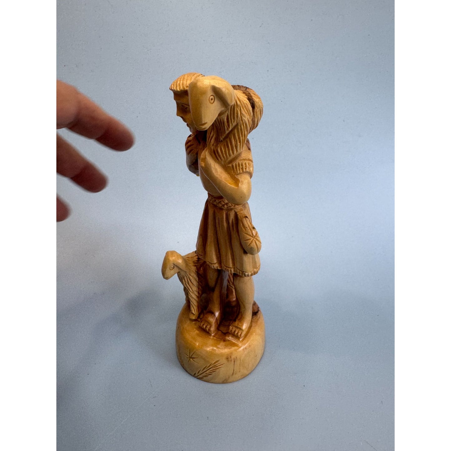 Vintage Hand Carved Olive Wood "The Good Shepherd" Figurine 7"