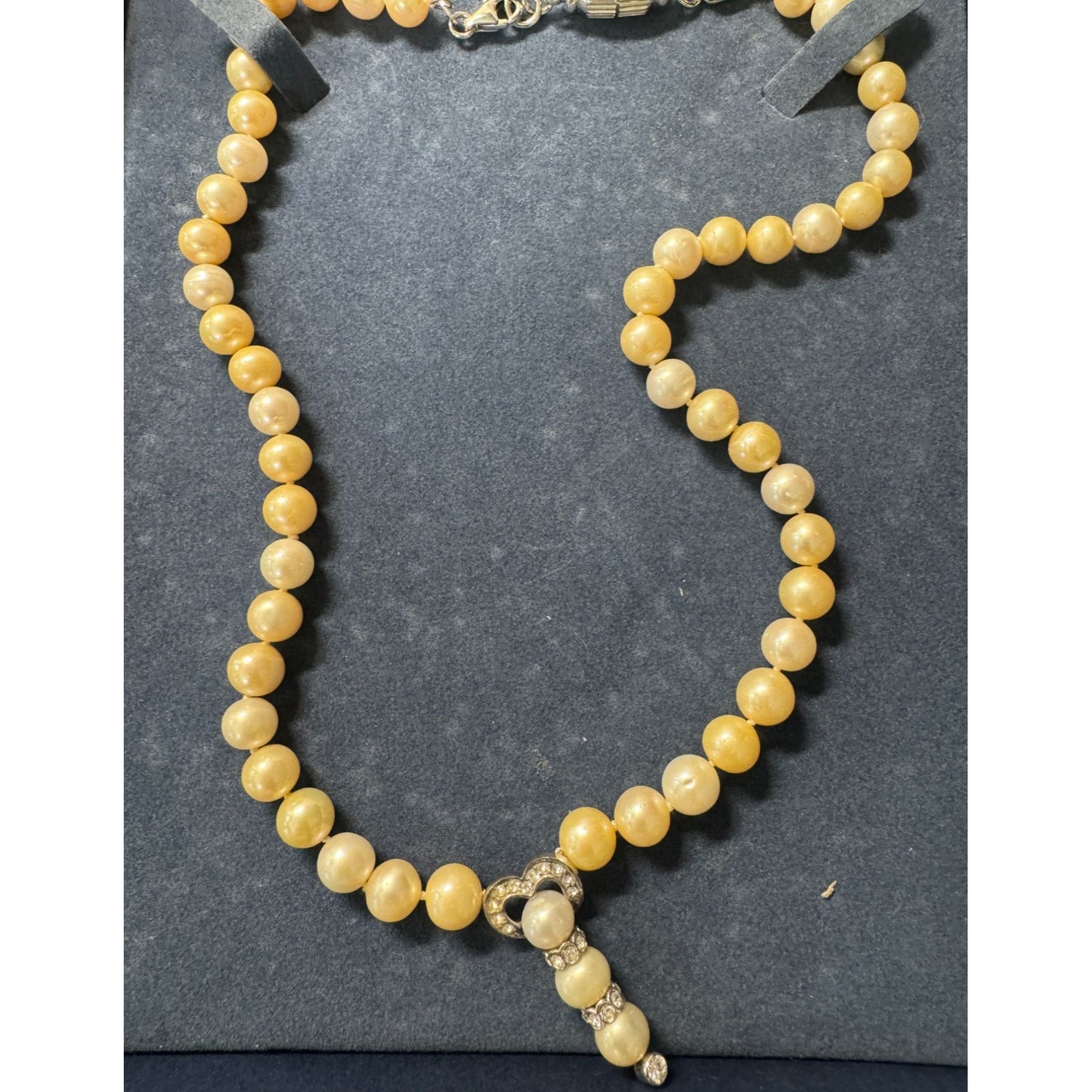 Bradford Exchange Golden Pearl Necklace Freshwater Pearls Swarovski Crystals 17"