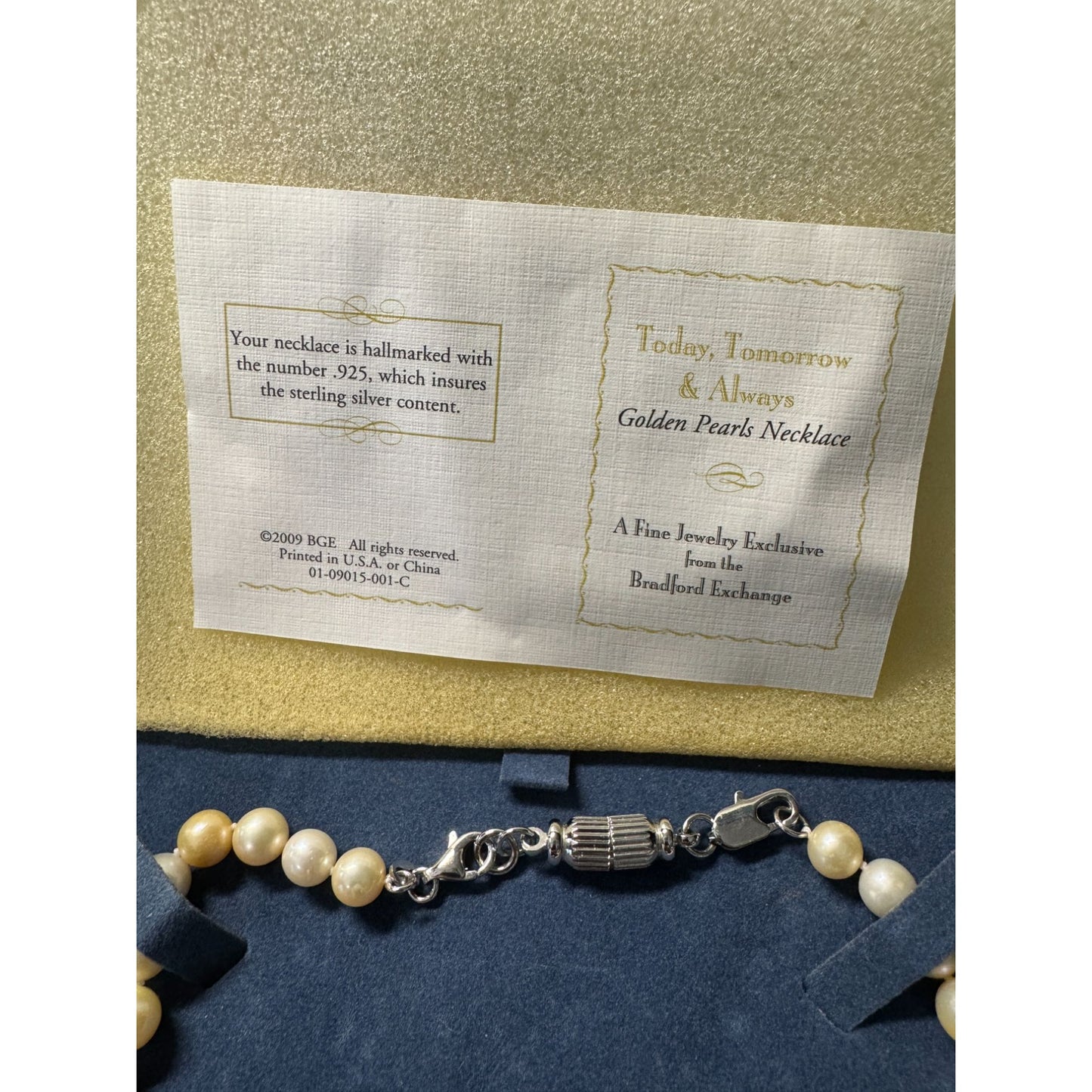 Bradford Exchange Golden Pearl Necklace Freshwater Pearls Swarovski Crystals 17"