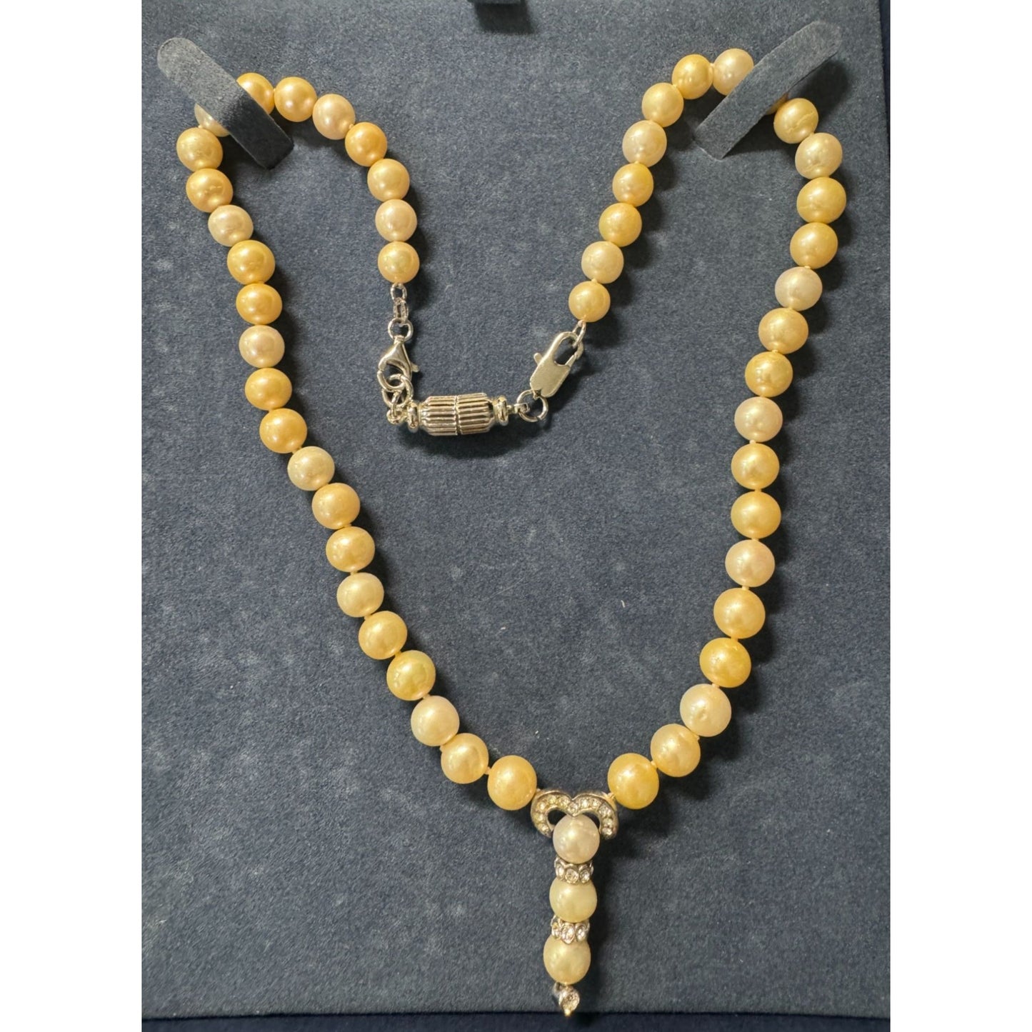 Bradford Exchange Golden Pearl Necklace Freshwater Pearls Swarovski Crystals 17"