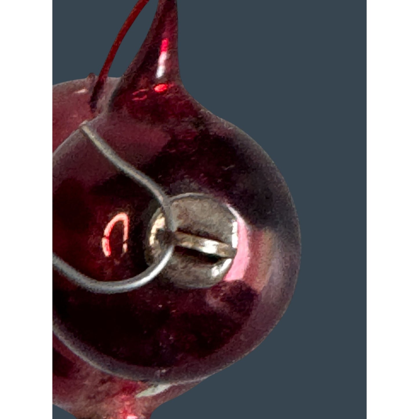 Antique Red Glass Pitcher Ornament Silver Mica Floral Applied Handle 3"