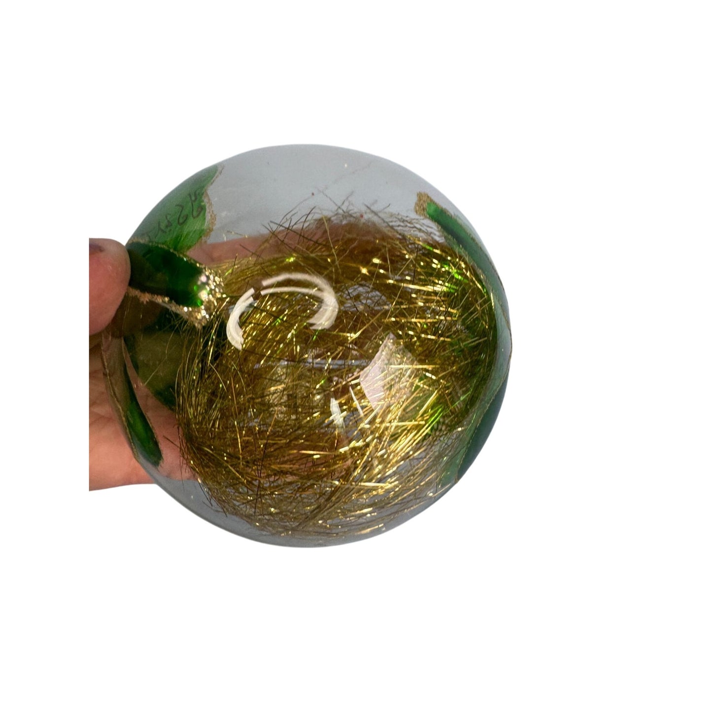 Luck of the Irish Blown Glass Ornament with Gold Tinsel & Green Shamrock 4”
