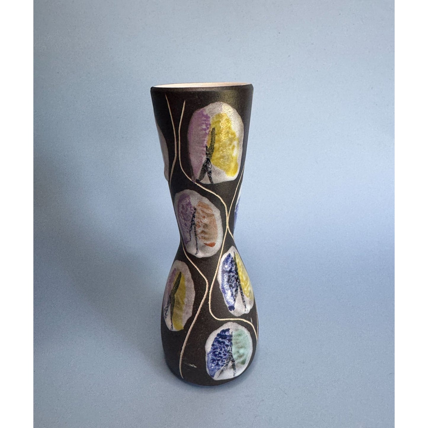 Vintage 1960s Kongo Vase By Bodo Mans For Bay Keramik Hand-Painted 6 1/4" Tall