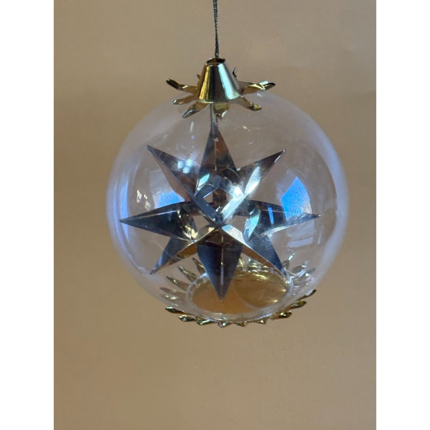 Vintage Resi Lenz Gold Foil Star Blown Glass Ornament Western Germany C1960's