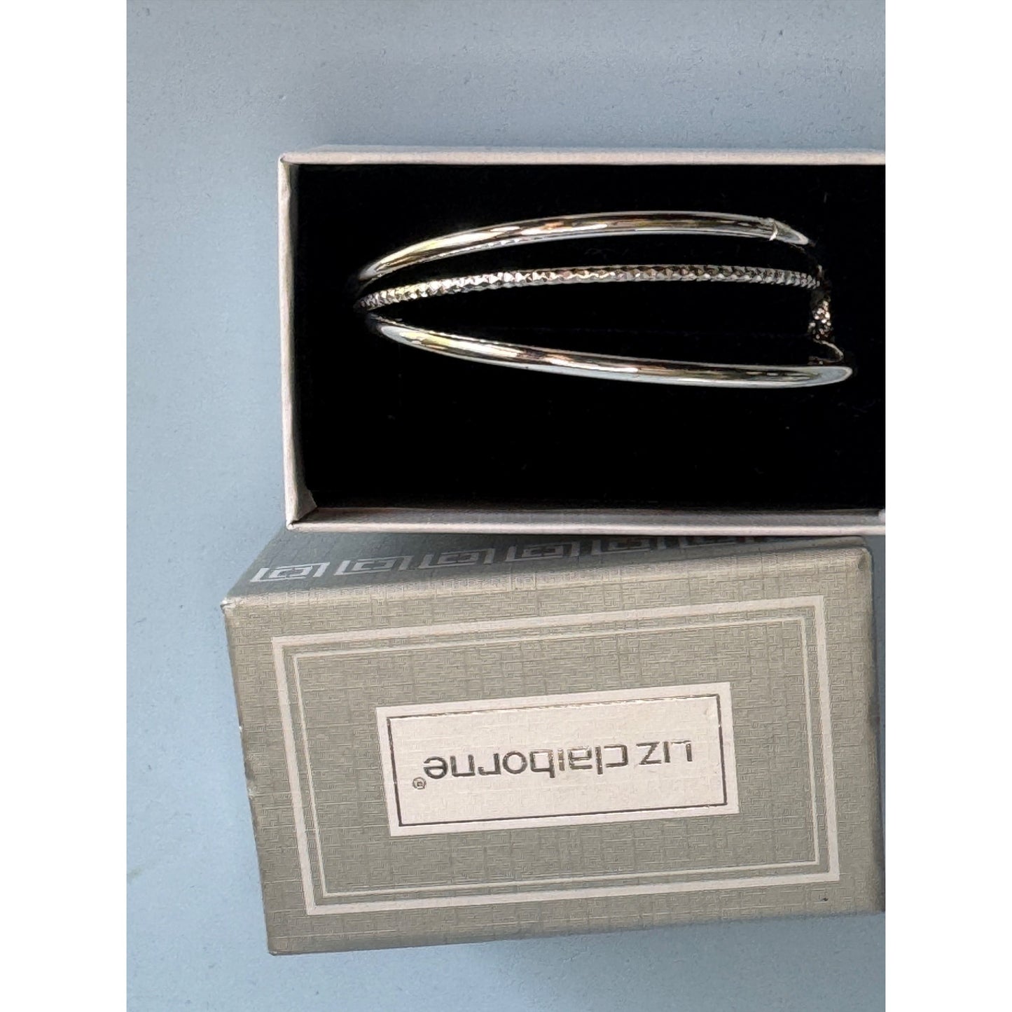 Liz Claiborne Silver-Tone Bangle Bracelet Set With Rhinestone Heart Charm