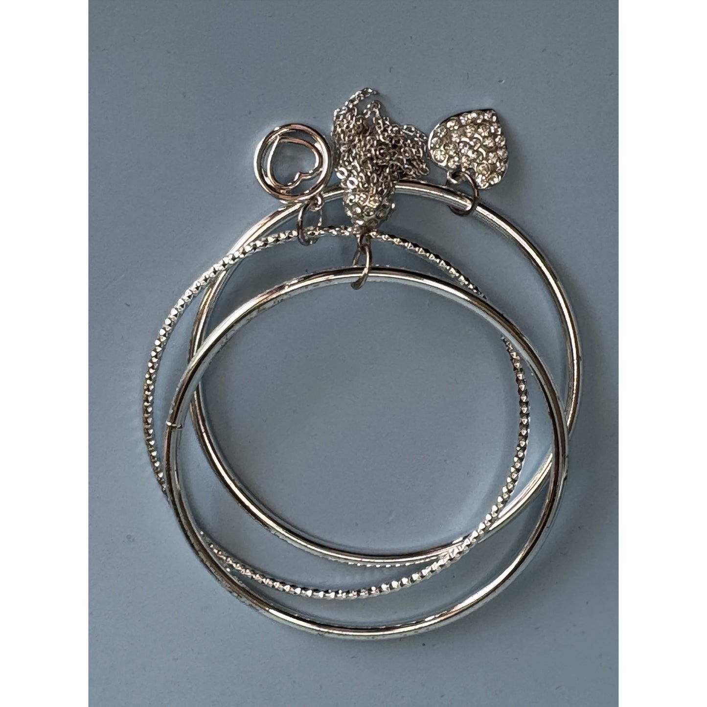 Liz Claiborne Silver-Tone Bangle Bracelet Set With Rhinestone Heart Charm