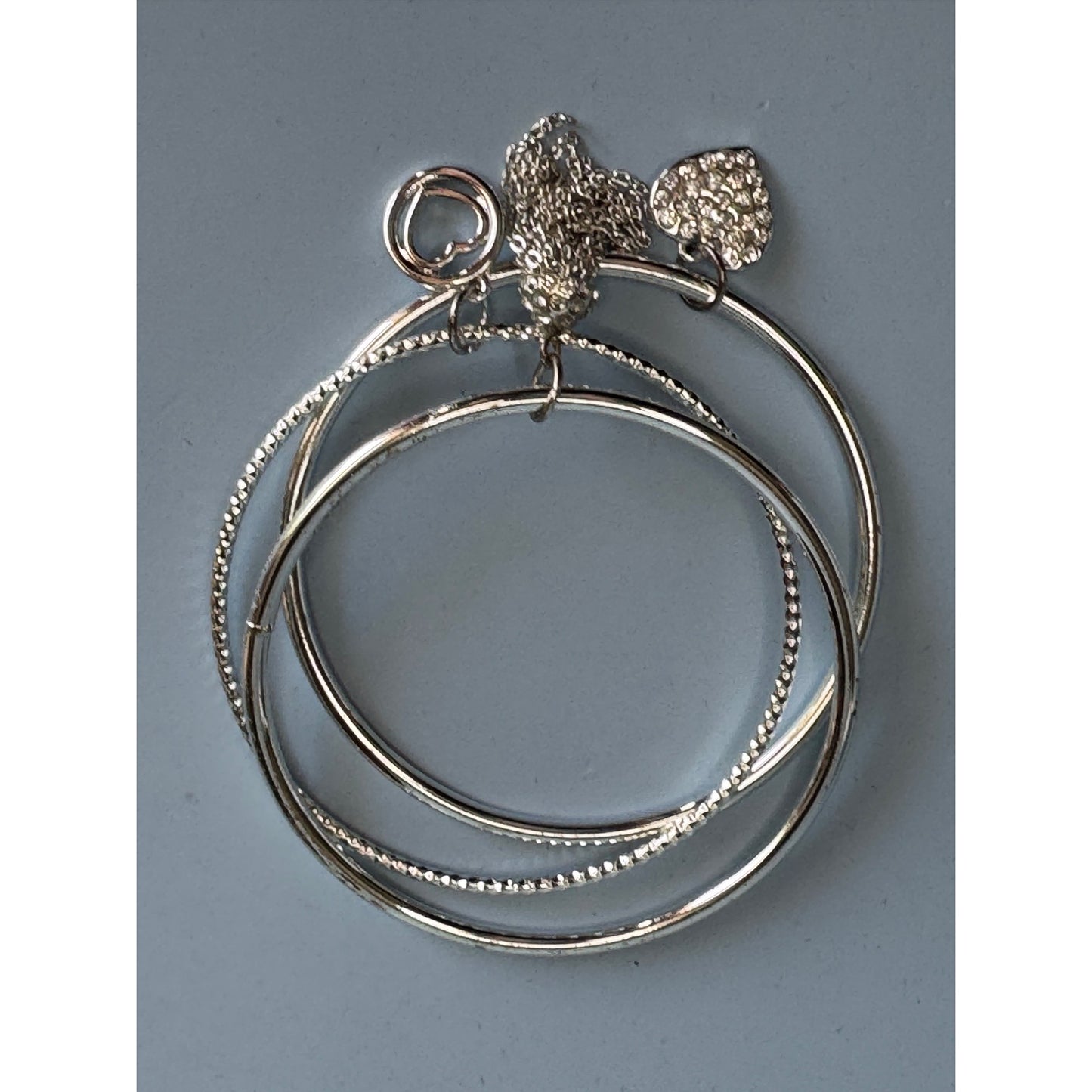 Liz Claiborne Silver-Tone Bangle Bracelet Set With Rhinestone Heart Charm