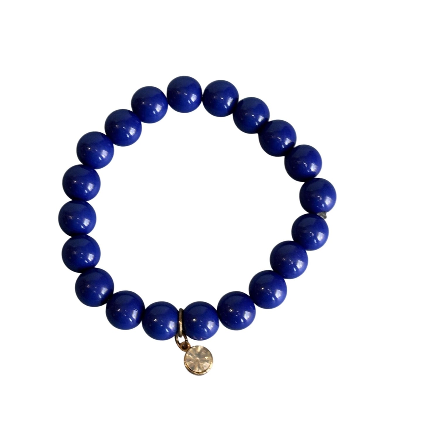 Cobalt Blue Glass Beaded Stretch Bracelets With Rhinestone Charm Accents