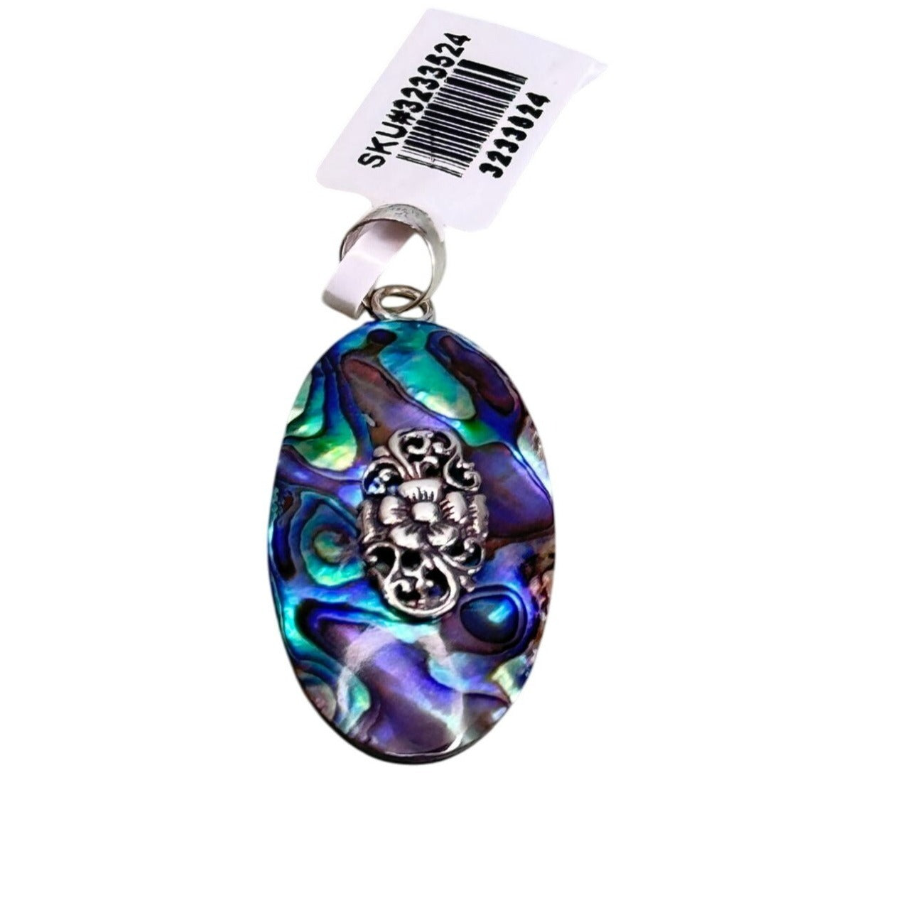 Sterling Silver Oval Abalone Pendant With Floral Accent By DJoy