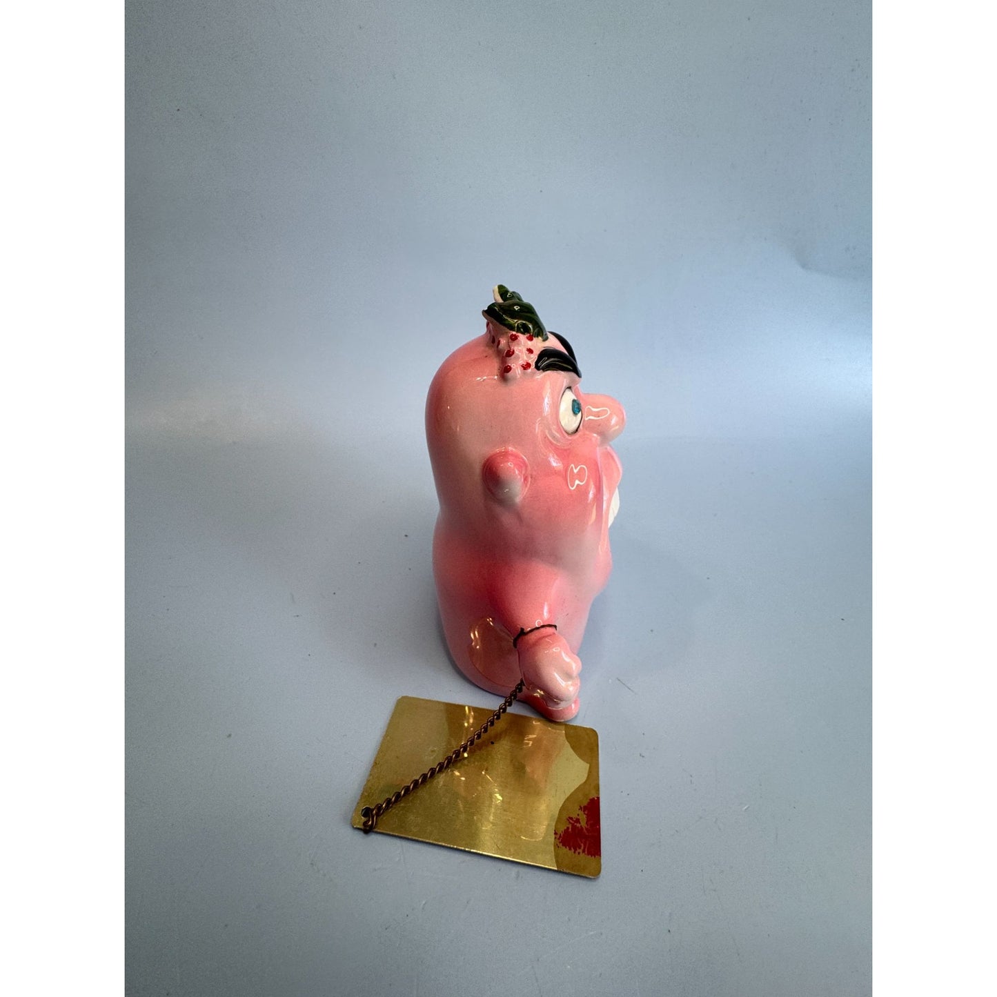Kreiss Psycho Ceramics Pink Christmas Figure w/ Tag & Woolworth’s Label 1960s