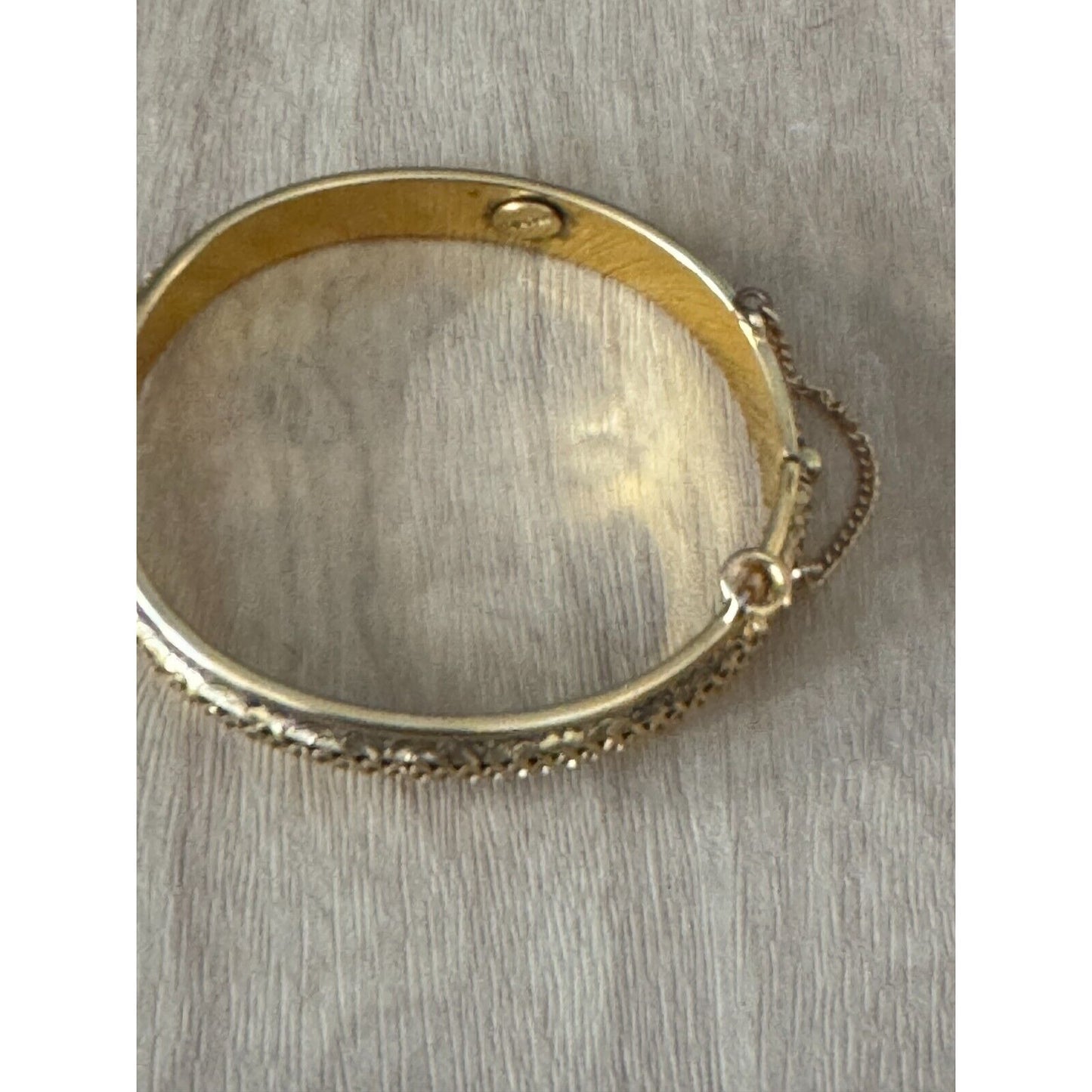 Vintage Freirich Goldplated Hinged Bangle Bracelet W/Safety Chain Germany 7"