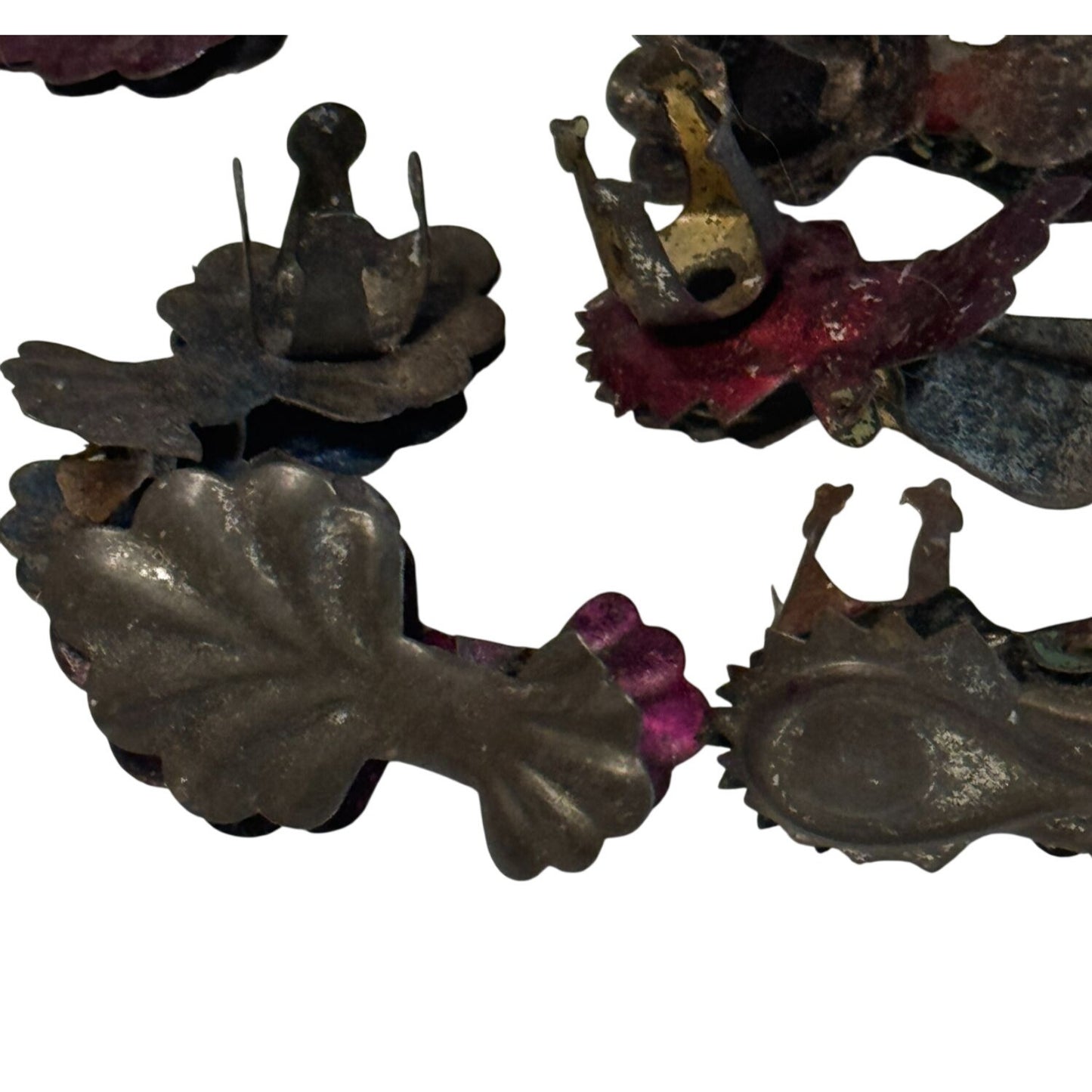 Antique Lot Of 16 Metal Christmas Tree Candle Clips Flower Leaf Holders