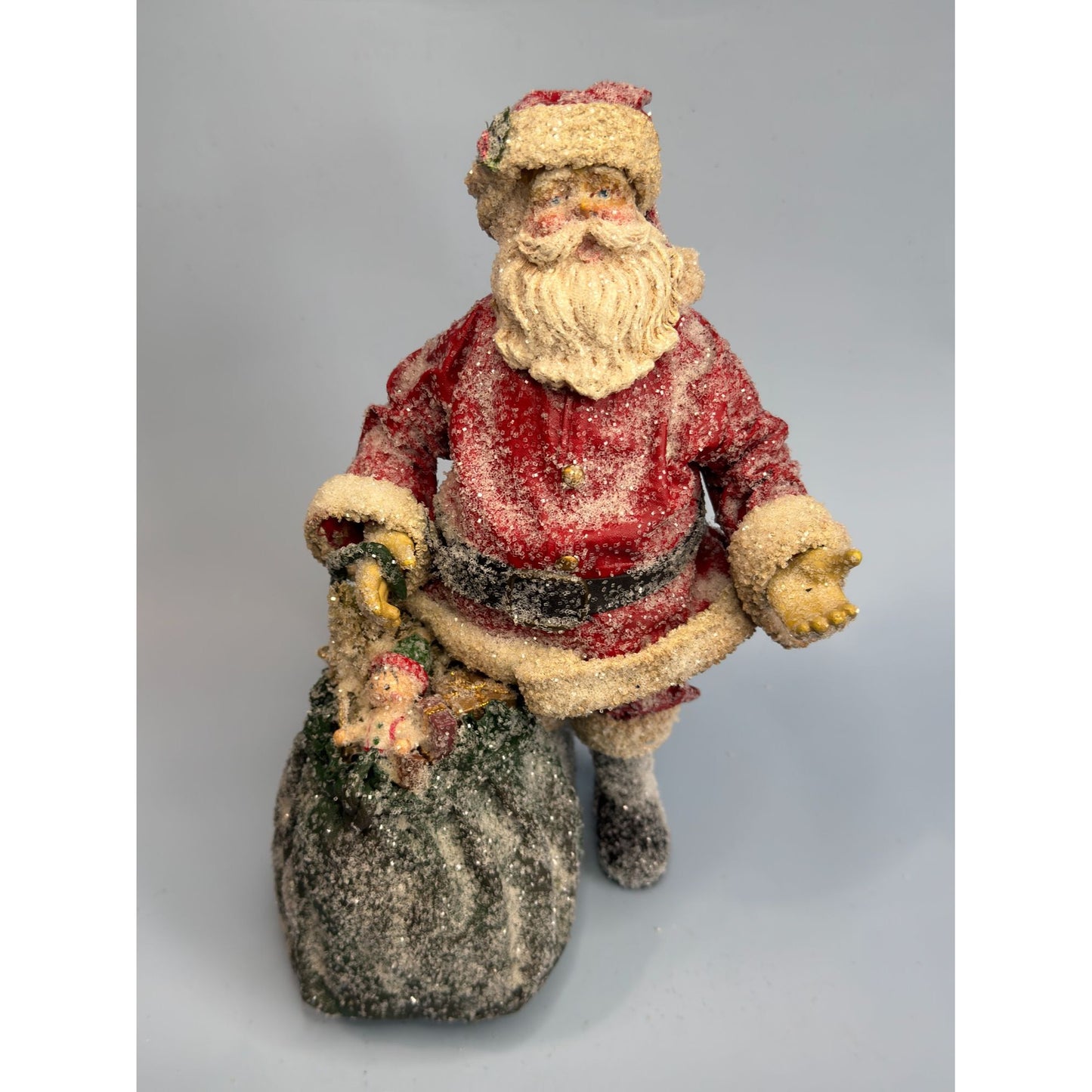 Vintage Paper Mache Santa With Toy Bag By Teena Flannery 10.5" Tall Collectible No Tag