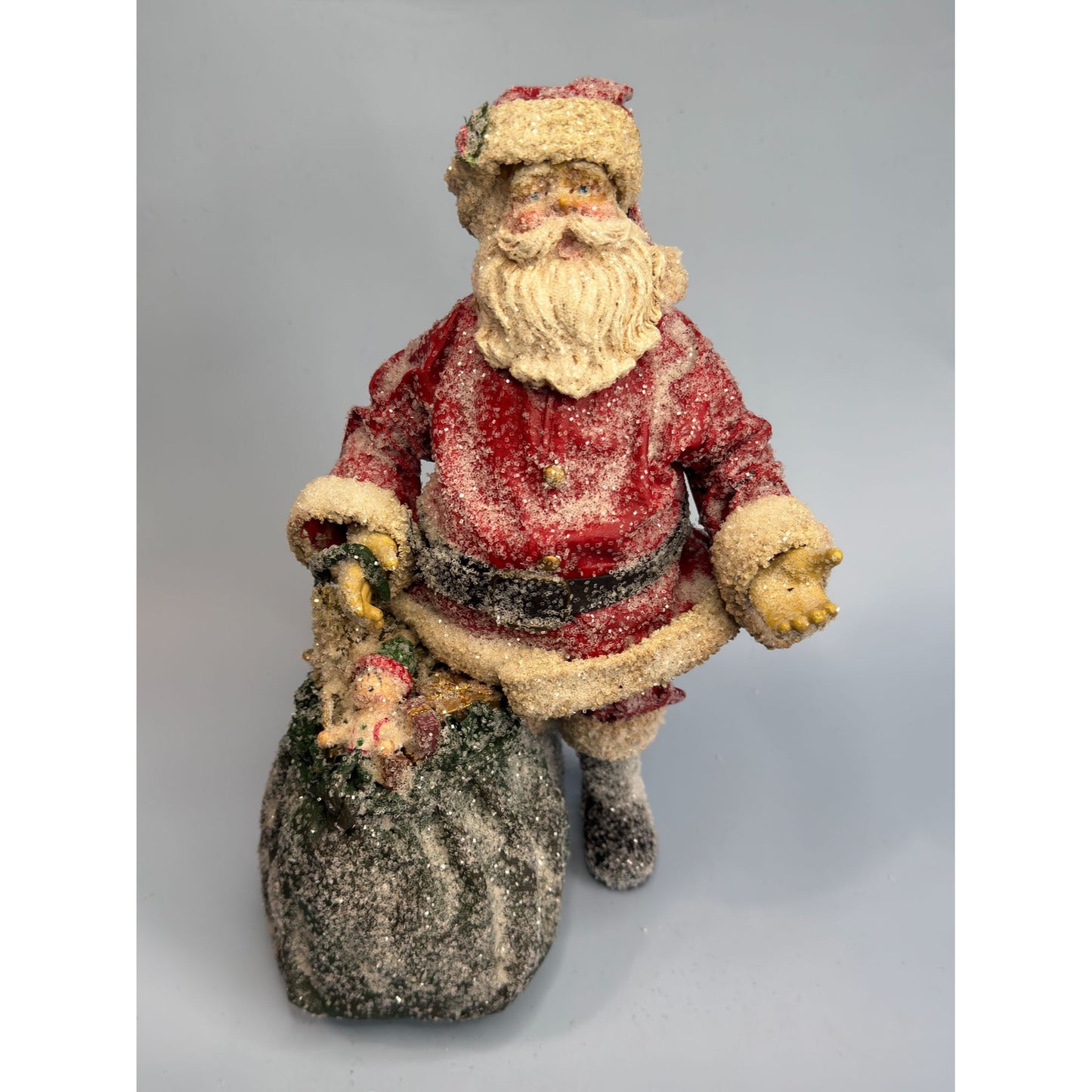 Vintage Paper Mache Santa With Toy Bag By Teena Flannery 10.5" Tall Collectible No Tag