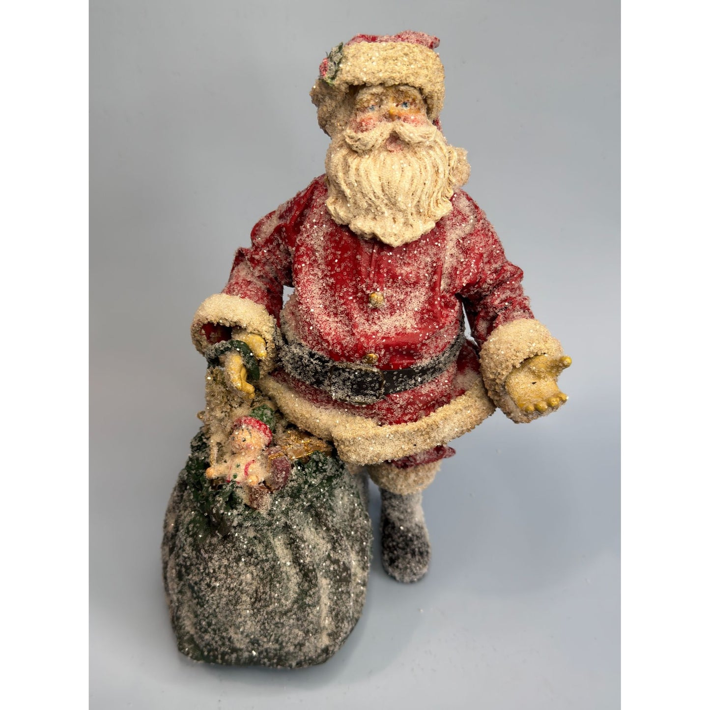 Vintage Paper Mache Santa With Toy Bag By Teena Flannery 10.5" Tall Collectible No Tag