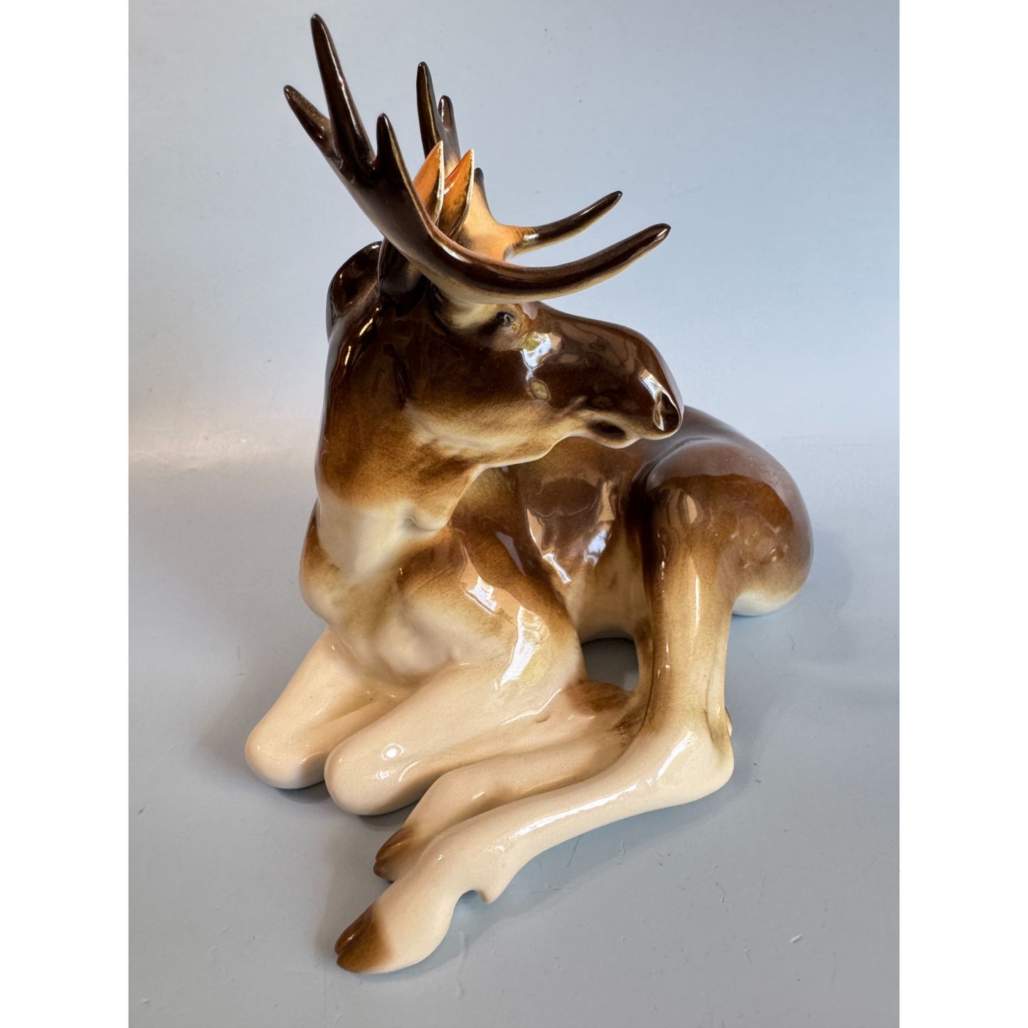 Lomonosov Porcelain Moose Figurine Brown White Retired Russian Handmade 20th Century