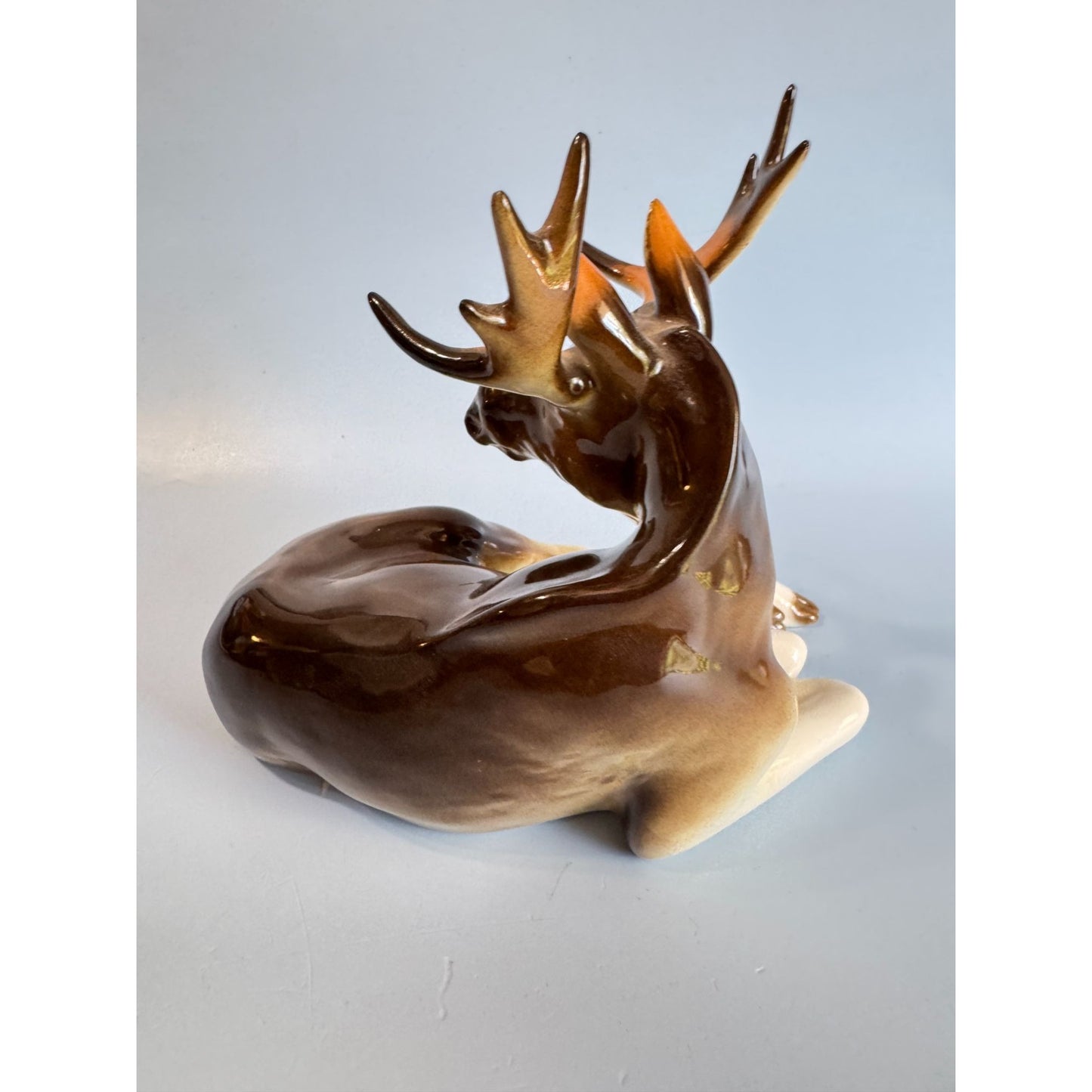 Lomonosov Porcelain Moose Figurine Brown White Retired Russian Handmade 20th Century