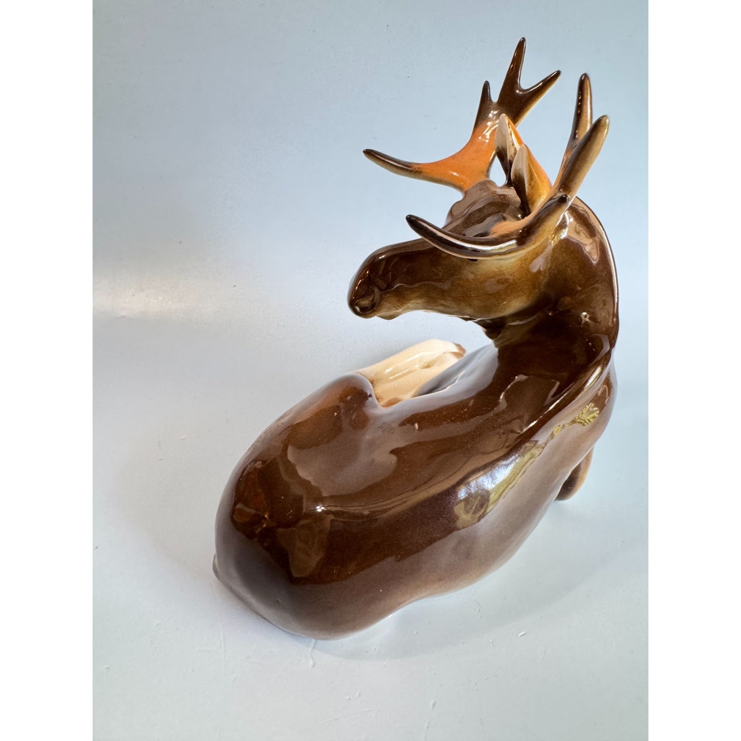 Lomonosov Porcelain Moose Figurine Brown White Retired Russian Handmade 20th Century