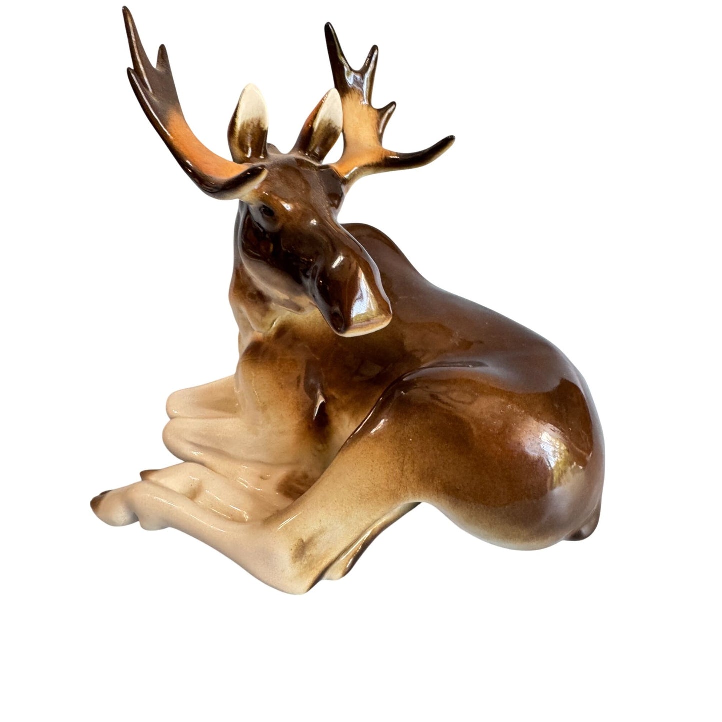 Lomonosov Porcelain Moose Figurine Brown White Retired Russian Handmade 20th Century