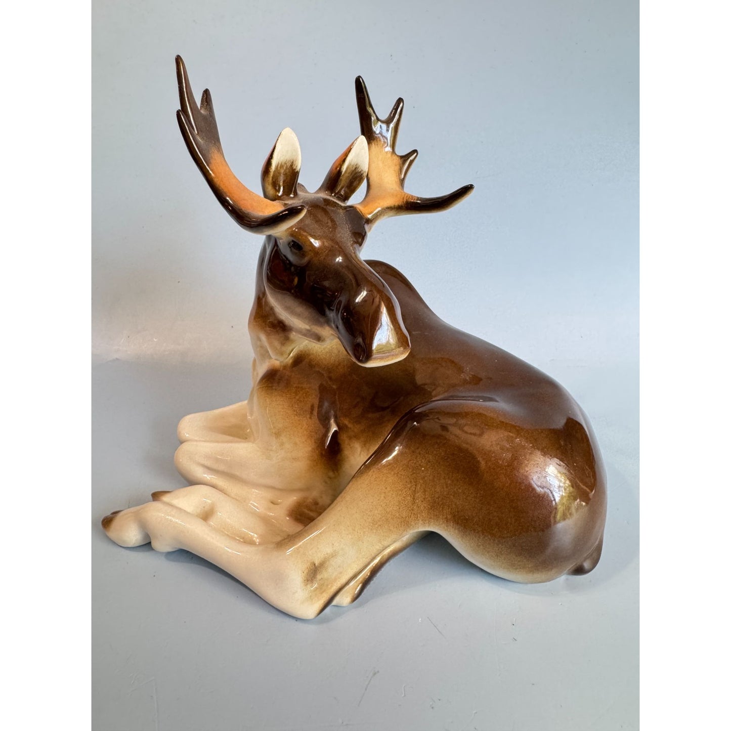 Lomonosov Porcelain Moose Figurine Brown White Retired Russian Handmade 20th Century