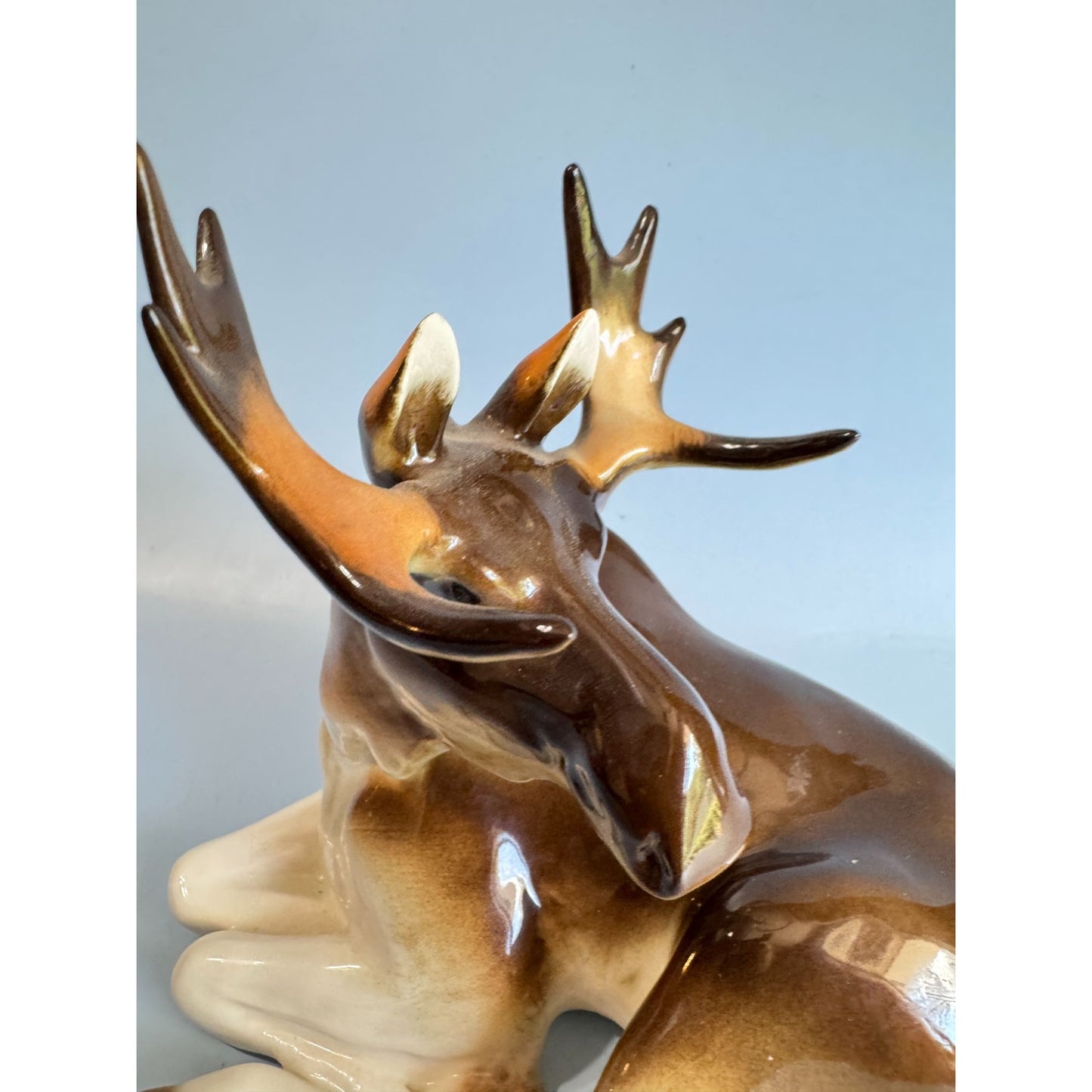 Lomonosov Porcelain Moose Figurine Brown White Retired Russian Handmade 20th Century
