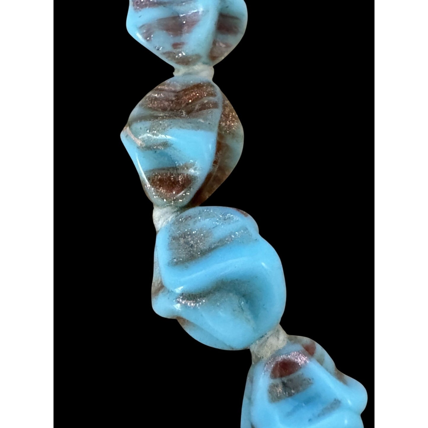 1950 Murano Glass Necklace Aventurine Gold Flecked Turquoise Nugget Beads 14.5"