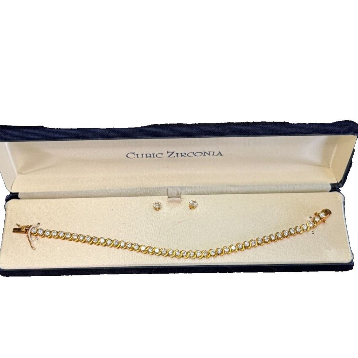 Cubic Zirconia Clear Crystal Tennis Bracelet and Stud Earrings Boxed