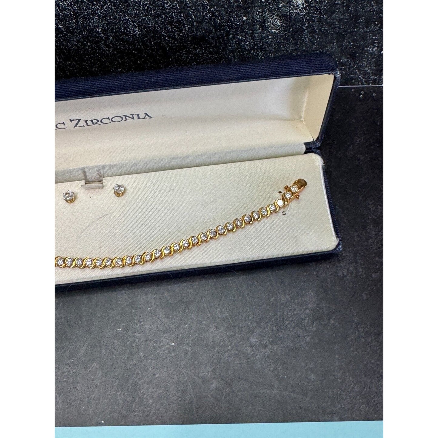 Cubic Zirconia Clear Crystal Tennis Bracelet and Stud Earrings Boxed