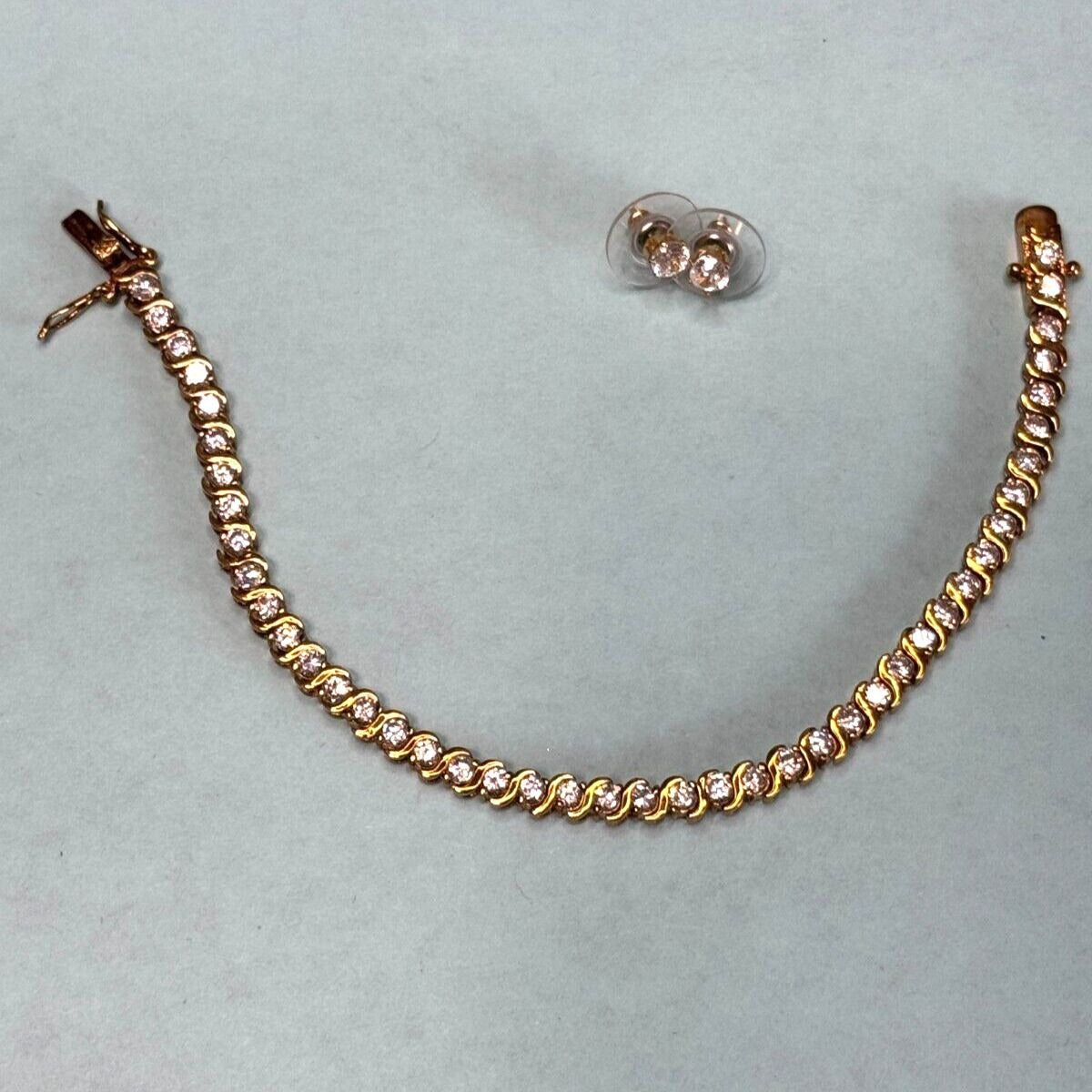 Cubic Zirconia Clear Crystal Tennis Bracelet and Stud Earrings Boxed