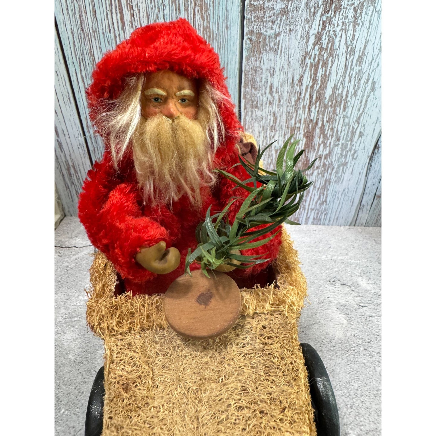 Bethany Lowe German Santa Claus In Loofah Wagon With Toys Tag Missing
