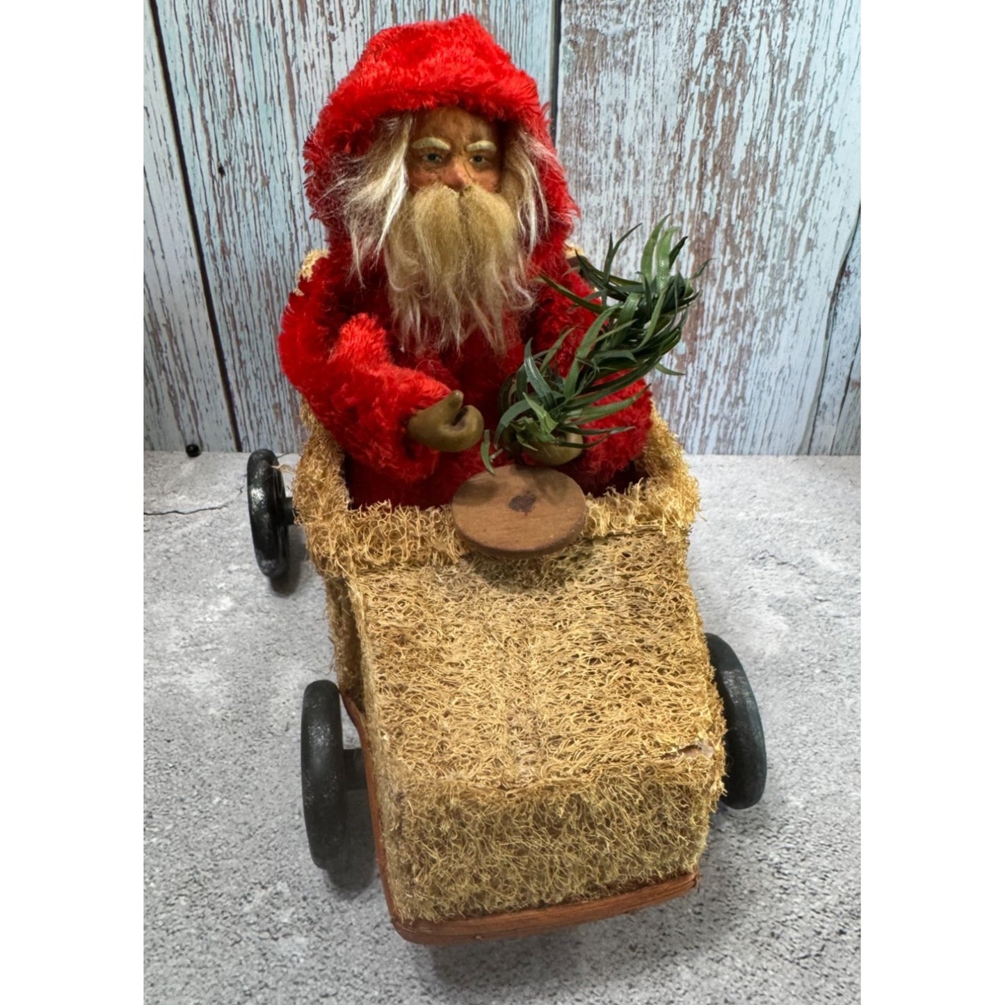 Bethany Lowe German Santa Claus In Loofah Wagon With Toys Tag Missing
