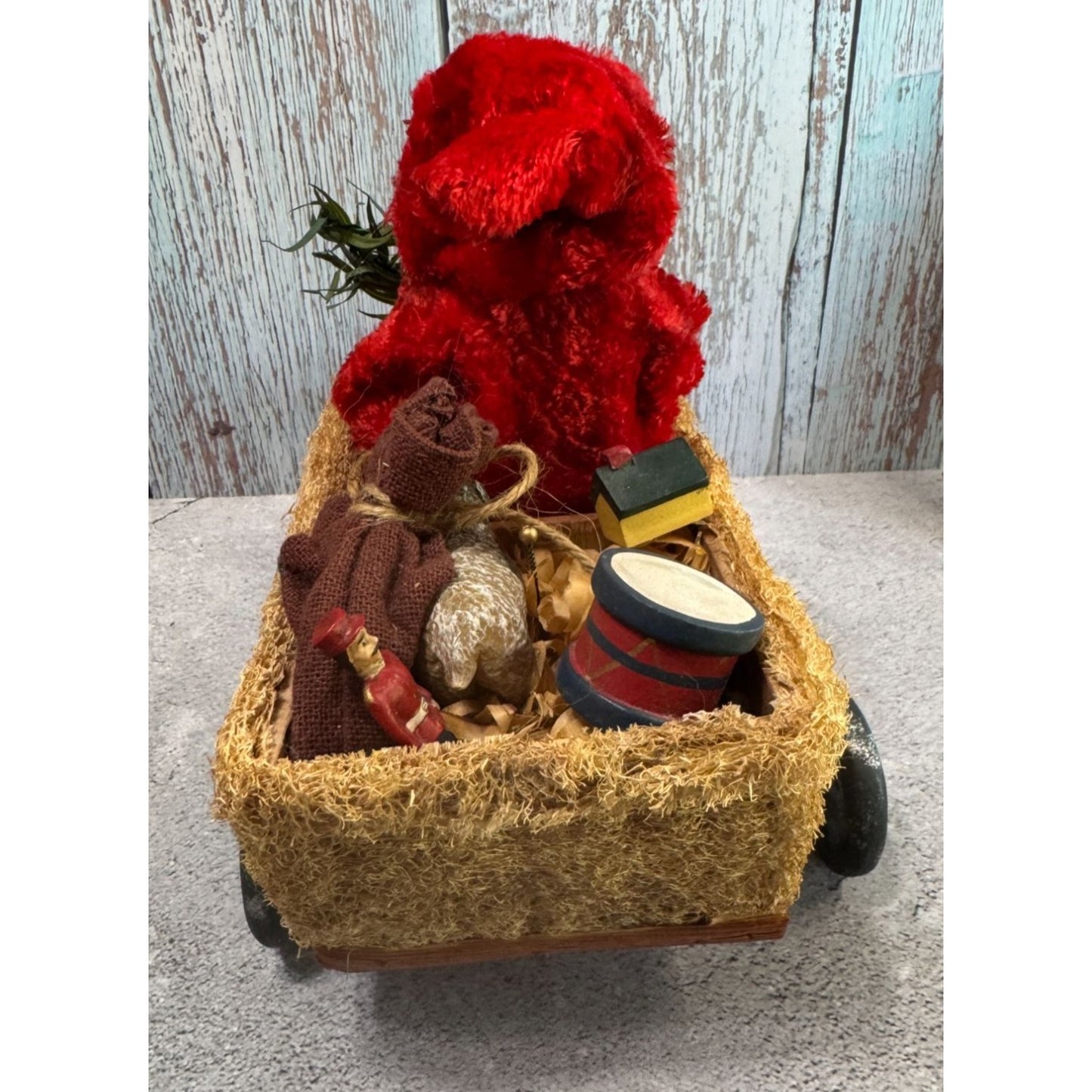 Bethany Lowe German Santa Claus In Loofah Wagon With Toys Tag Missing