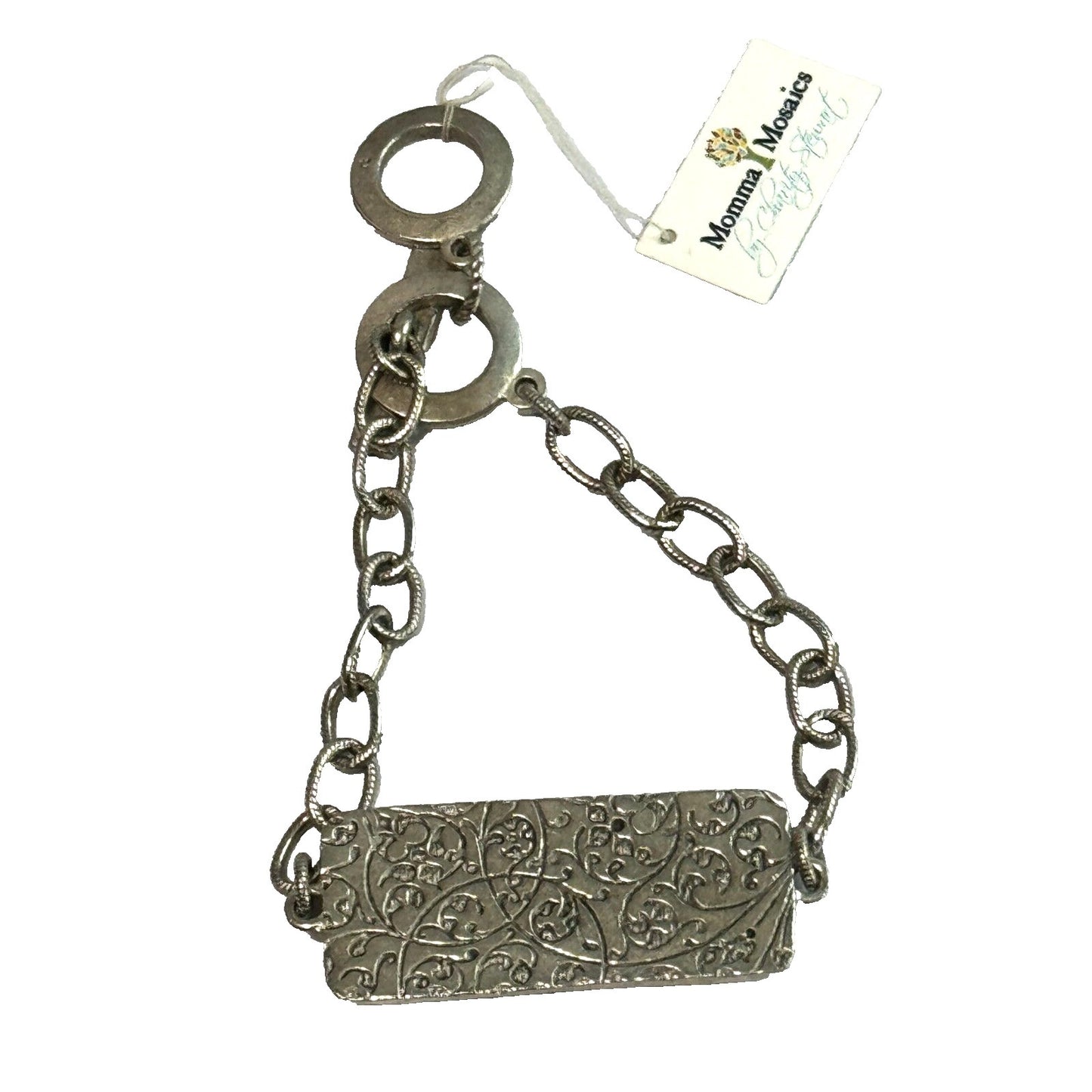 Momma Mosaics Artisan Milefiore Chain Link Bracelet With Floral & Geometric Designs Silver-Tone Metal Toggle Closure