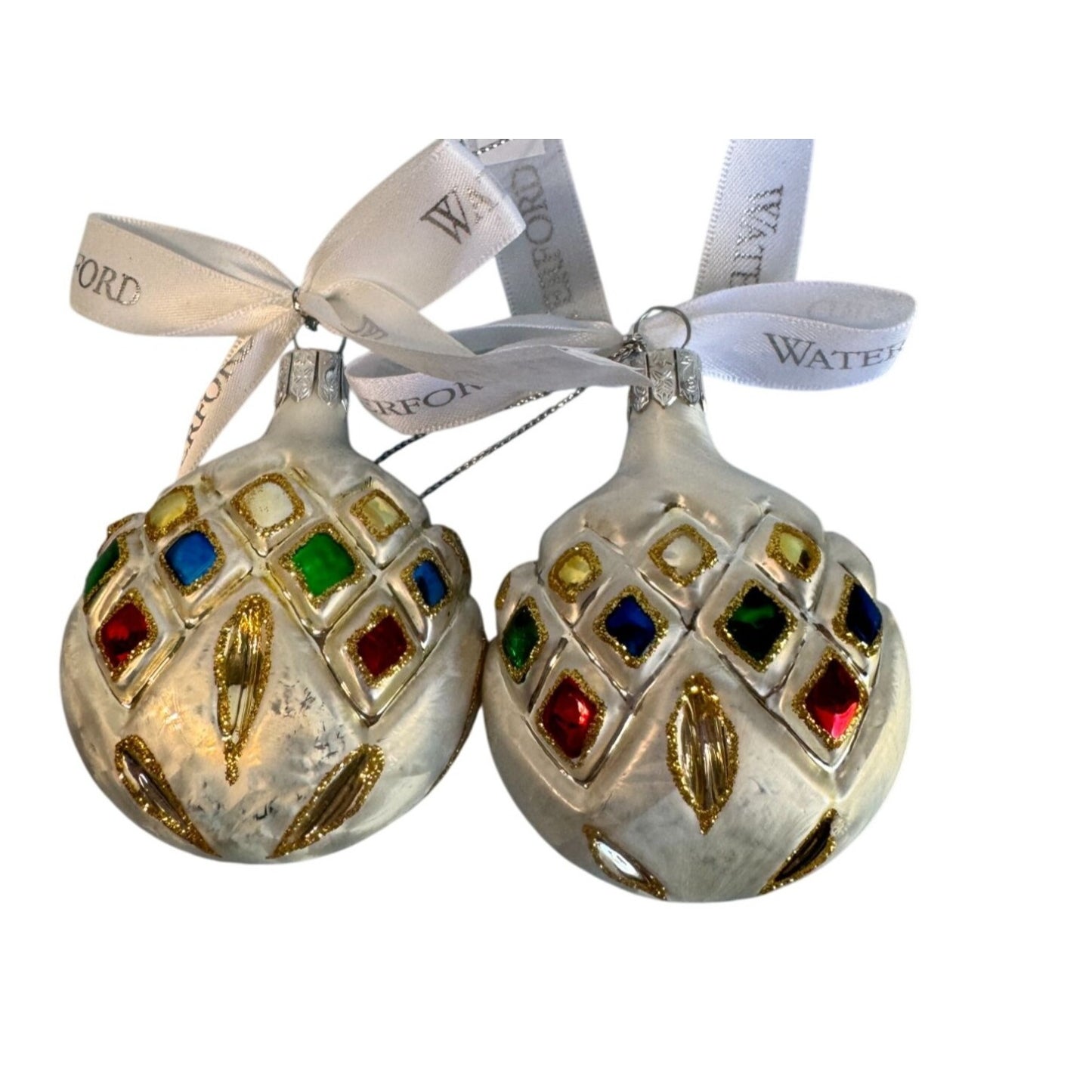 Waterford Holiday Heirlooms Jewel Tone Teardrop Ornaments Set of 2 2½"