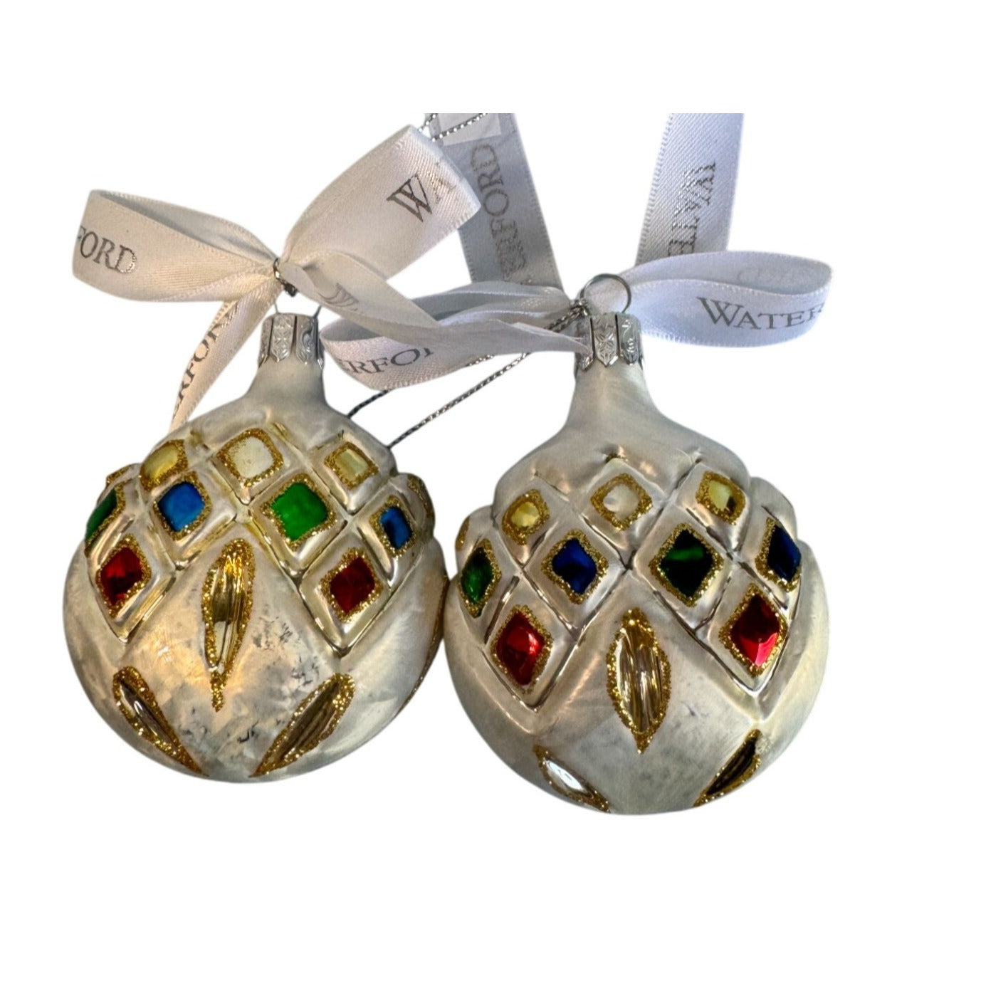 Waterford Holiday Heirlooms Jewel Tone Teardrop Ornaments Set of 2 2½"