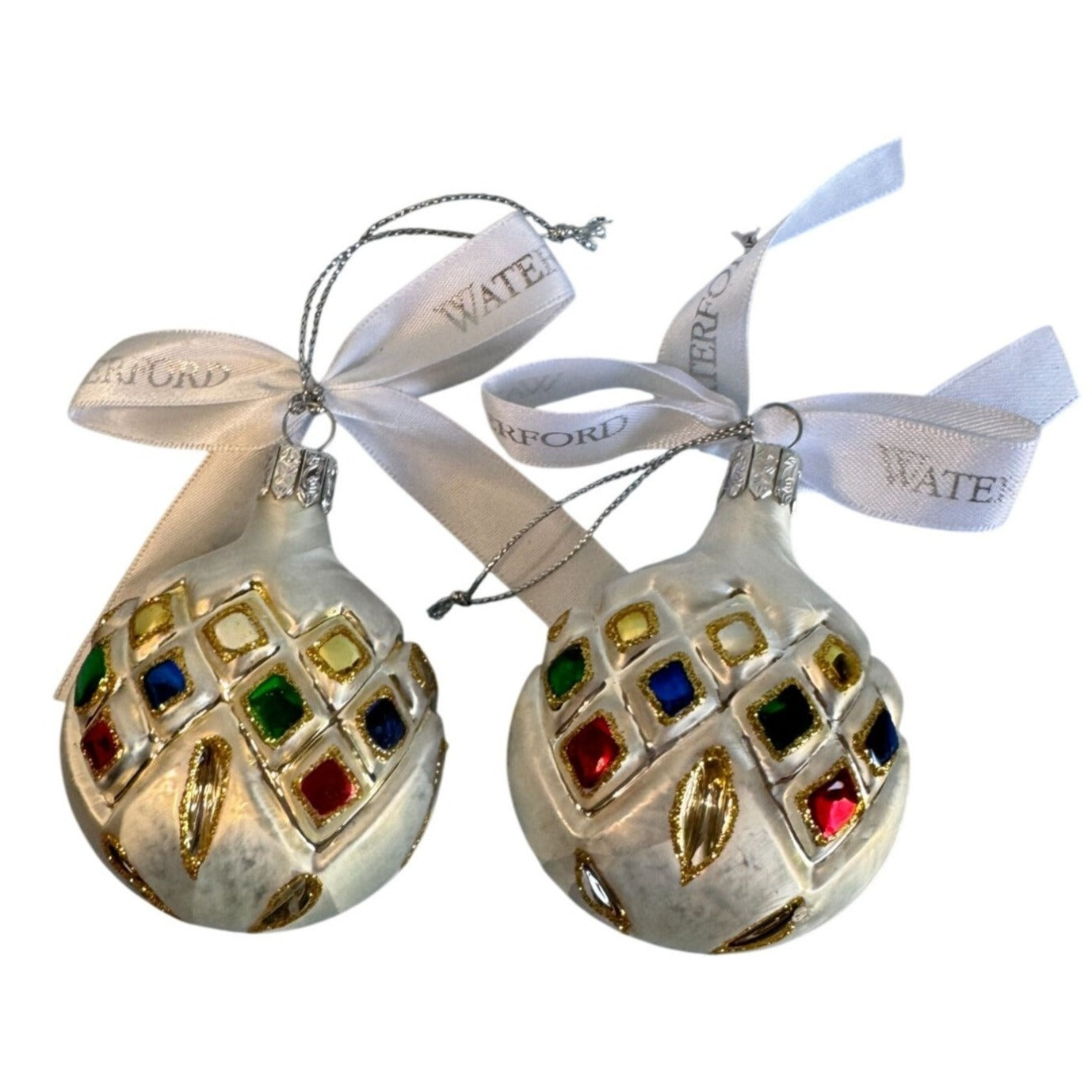 Waterford Holiday Heirlooms Jewel Tone Teardrop Ornaments Set of 2 2½"