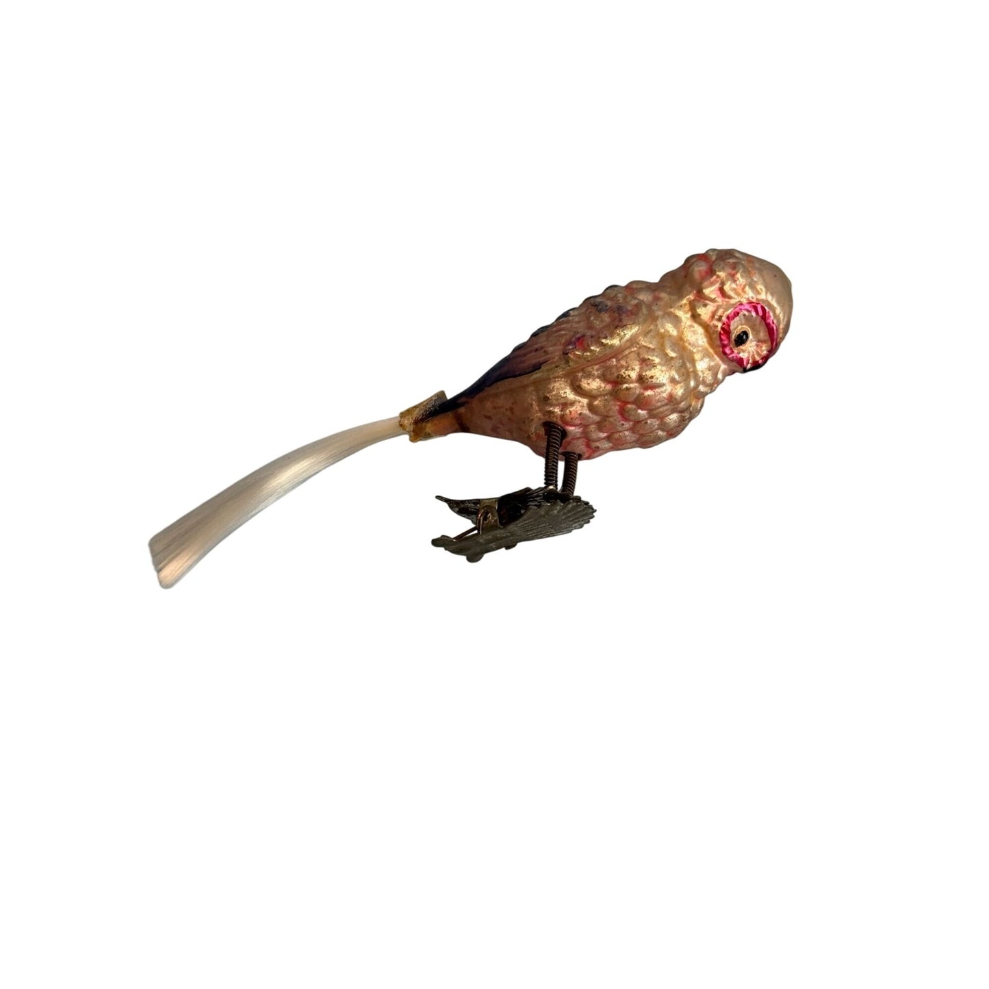 Antique German Blown Glass Owl Clip-On Ornament C1930 With Reinforced Tail Rare