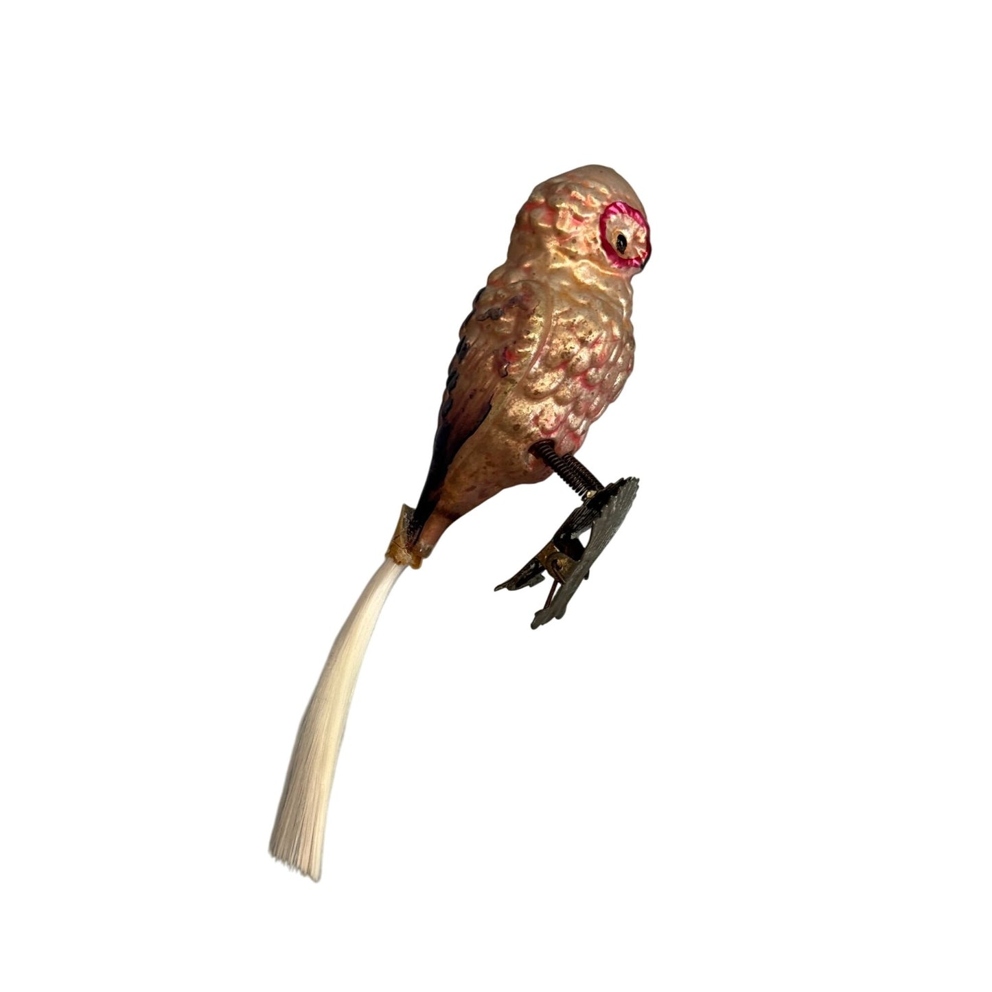 Antique German Blown Glass Owl Clip-On Ornament C1930 With Reinforced Tail Rare
